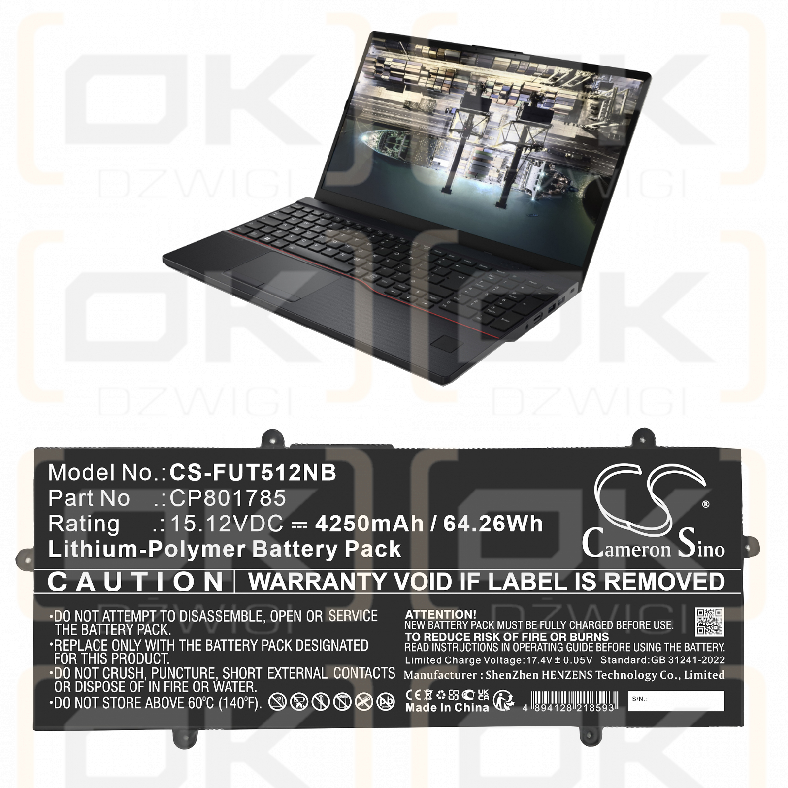 Fujitsu LifeBook U7512 / CP801785 4250 mAh Li-Polymer 15,12 V (Cameron Sino)