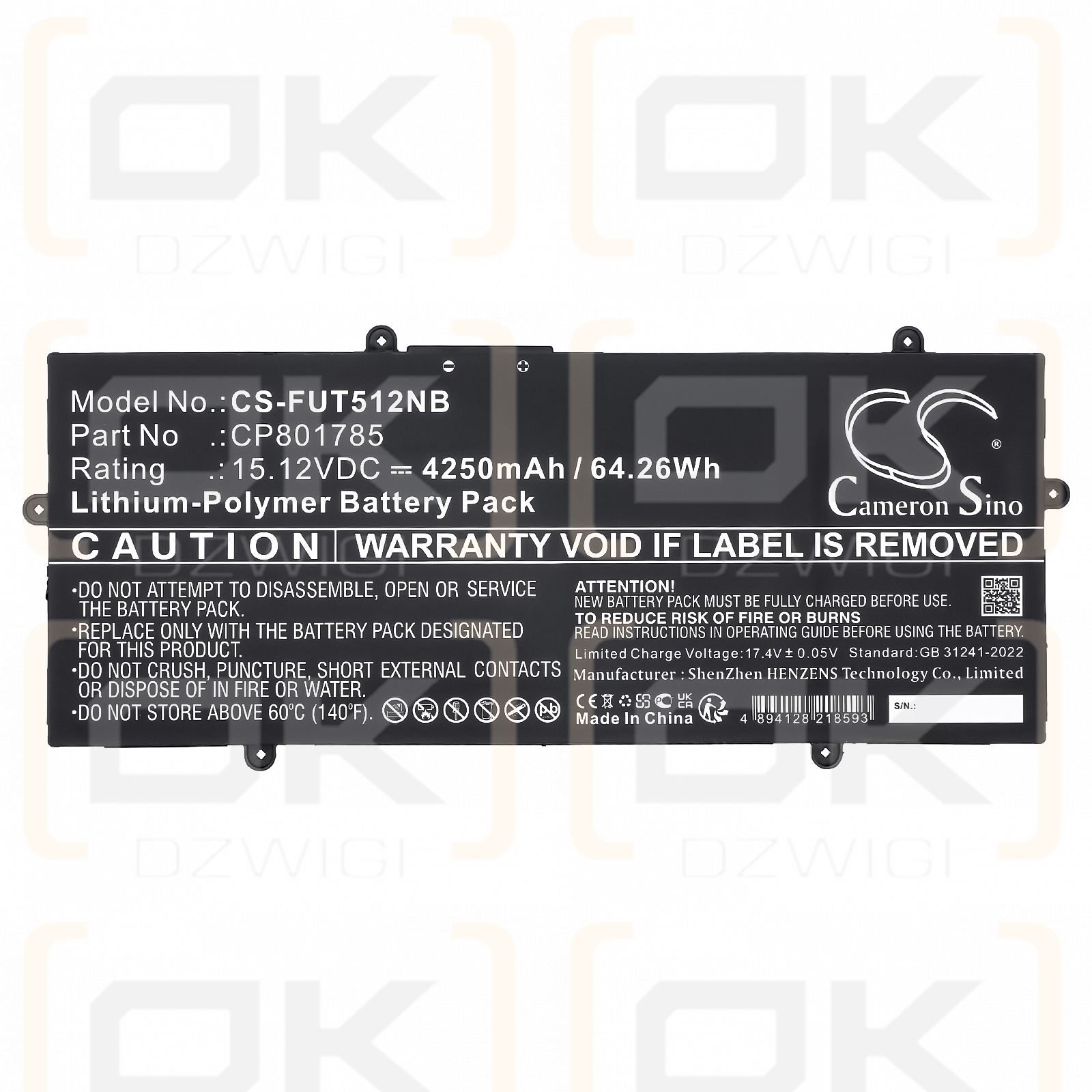 Fujitsu LifeBook U7512 / CP801785 4250 mAh Li-Polymer 15,12 V (Cameron Sino)