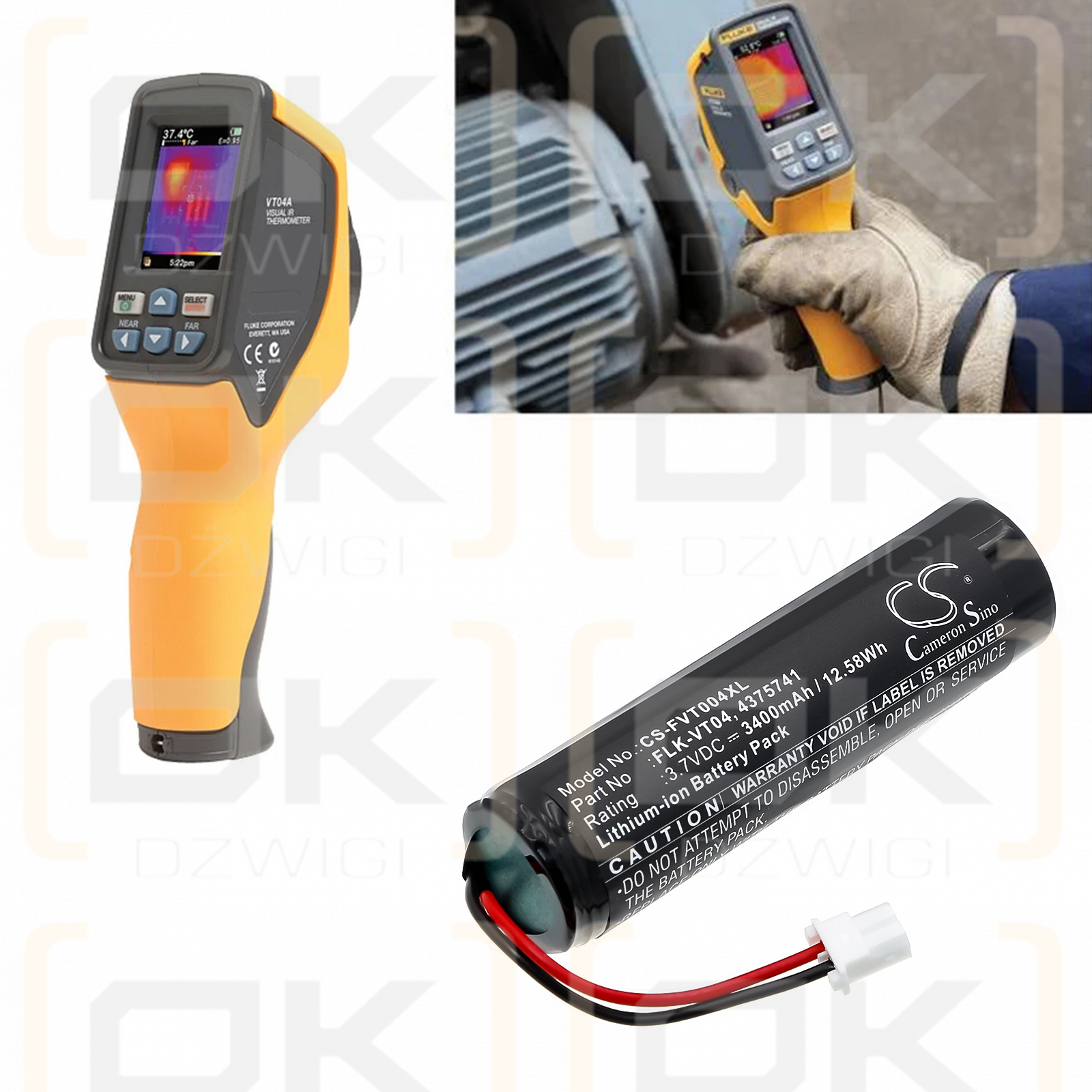 Fluke VT04 IR Thermometer / FLK-VT04 3400mAh Li-ion 3.7V (Cameron Sino)