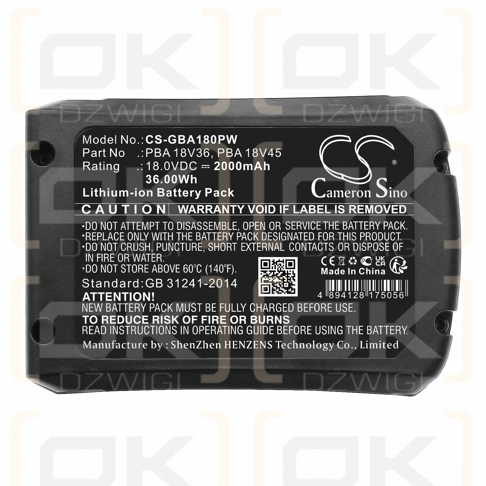 Gardena 14621-55 / PBA 18V36 2000mAh Li-ion 18.0V (Cameron Sino)