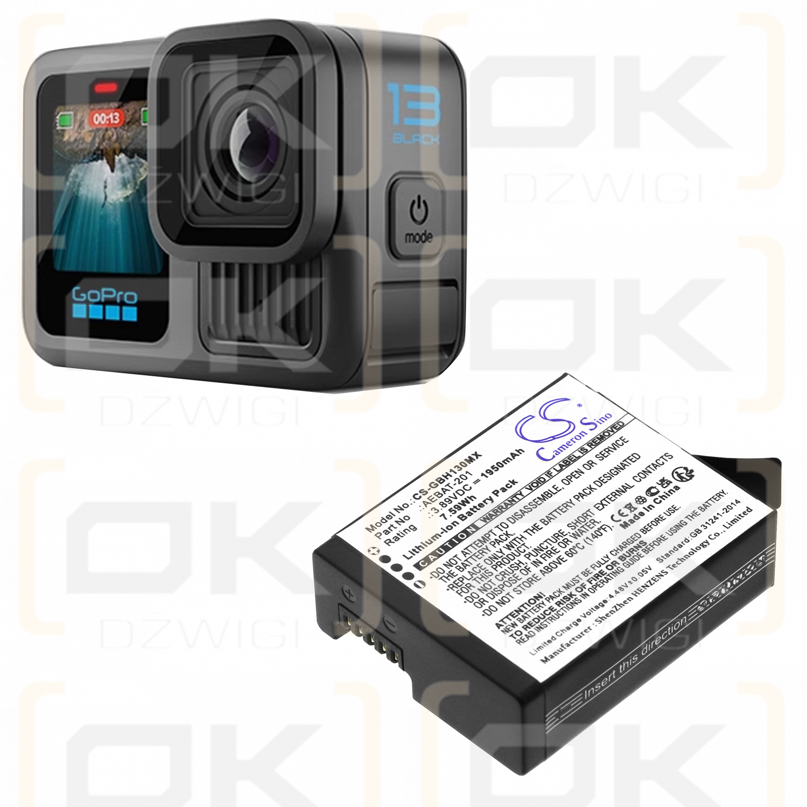 GoPro Hero 13 / AEBAT-201 1950mAh Li-ion 3.89V (Cameron Sino)