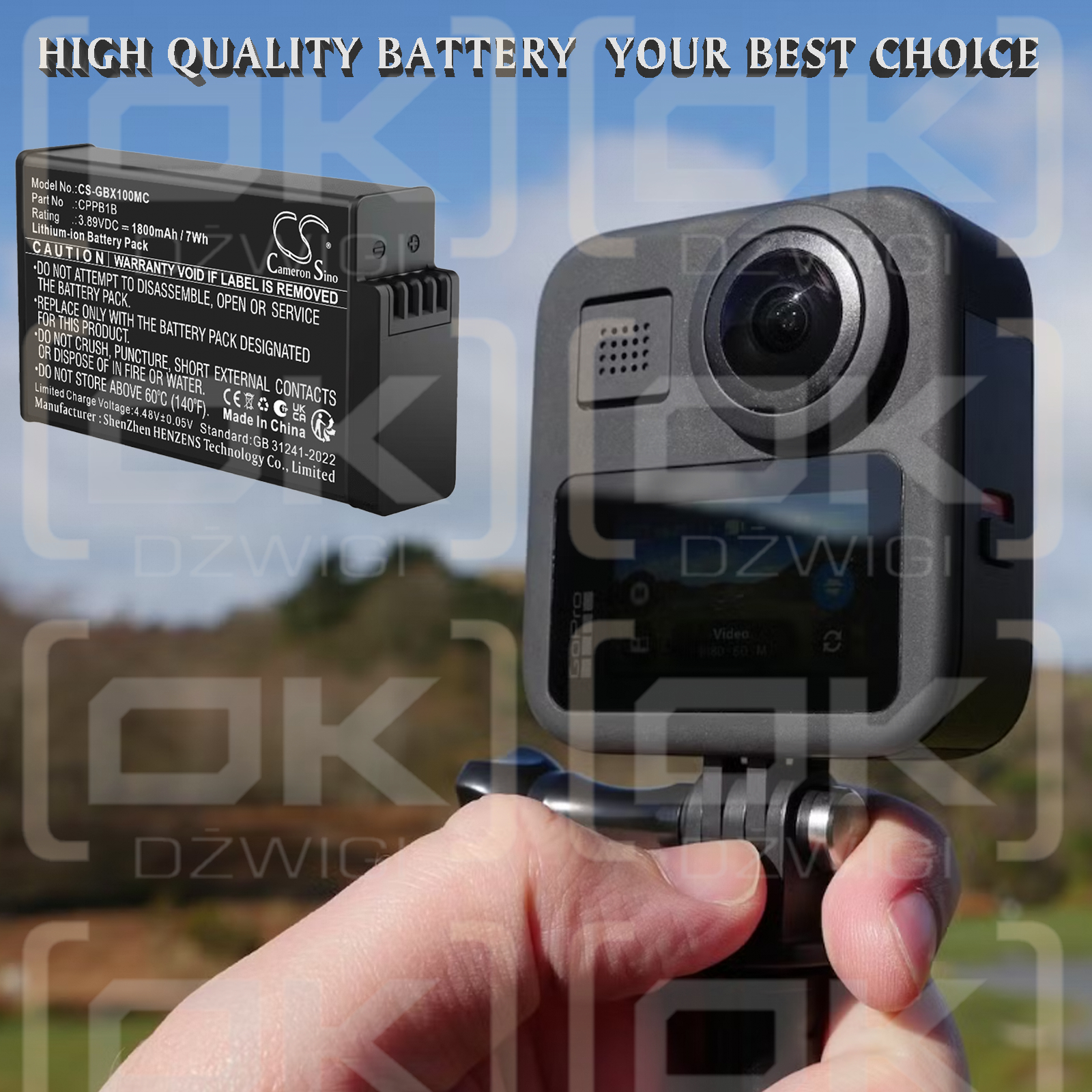 Replacement Battery for GoPro MAX2 / CPPB1B 1800mAh Li-ion 3.89V (Cameron Sino)