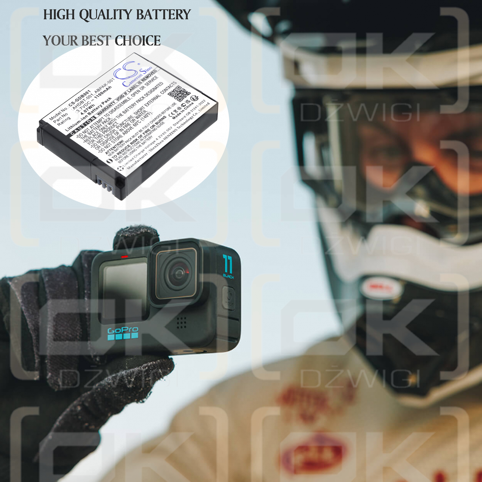 Аккумулятор GoPro Hero 2 HD2-14 / AHDBT-001 литий-ионный 3,7 В 1100 мАч (Cameron Sino)