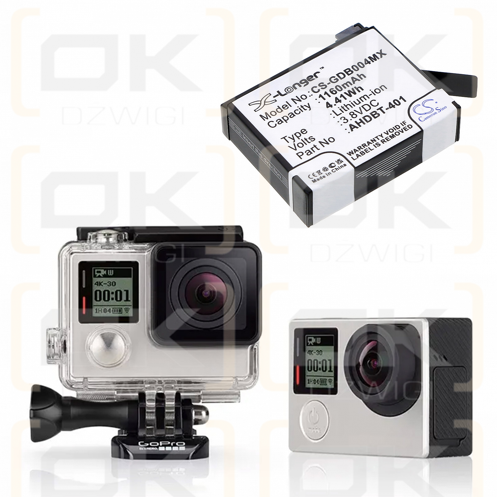 Gopro Hero 4+ / AHDBT-401 1160mAh Li-ion 3.8V (Cameron Sino)
