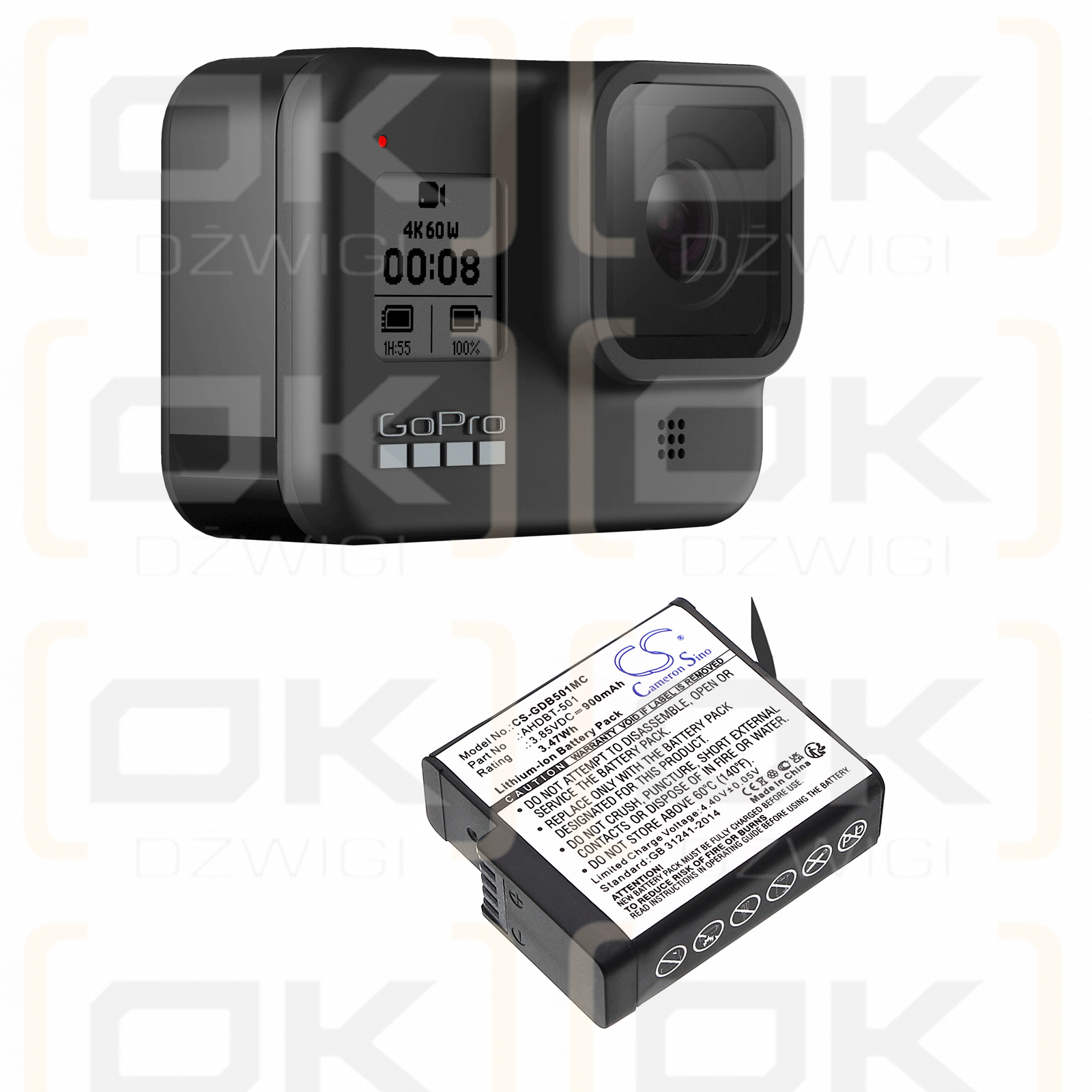 GoPro HD8.01 / AHDBT-501 900mAh Li-ion 3.85V (Cameron Sino)