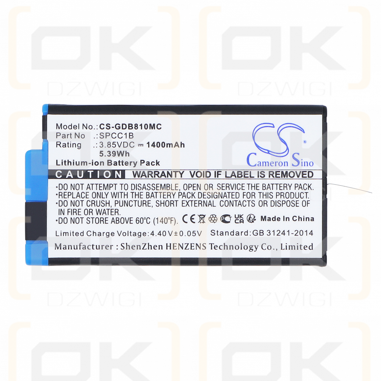 GoPro ACBAT-001 / SPCC1B 1400 mAh Li-ion 3.85 V (Cameron Sino)