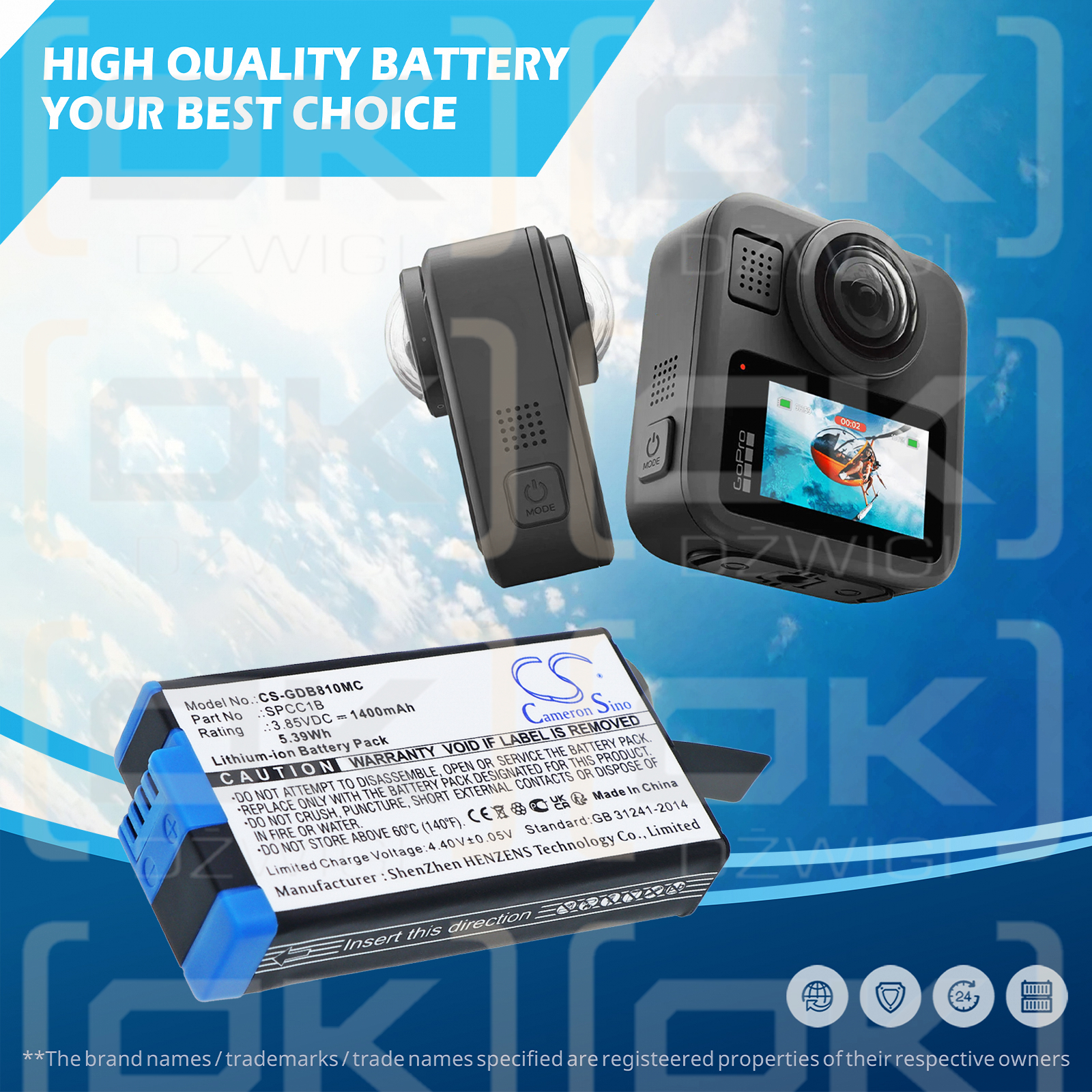 GoPro ACBAT-001 / SPCC1B 1400 mAh Li-ion 3.85 V (Cameron Sino)