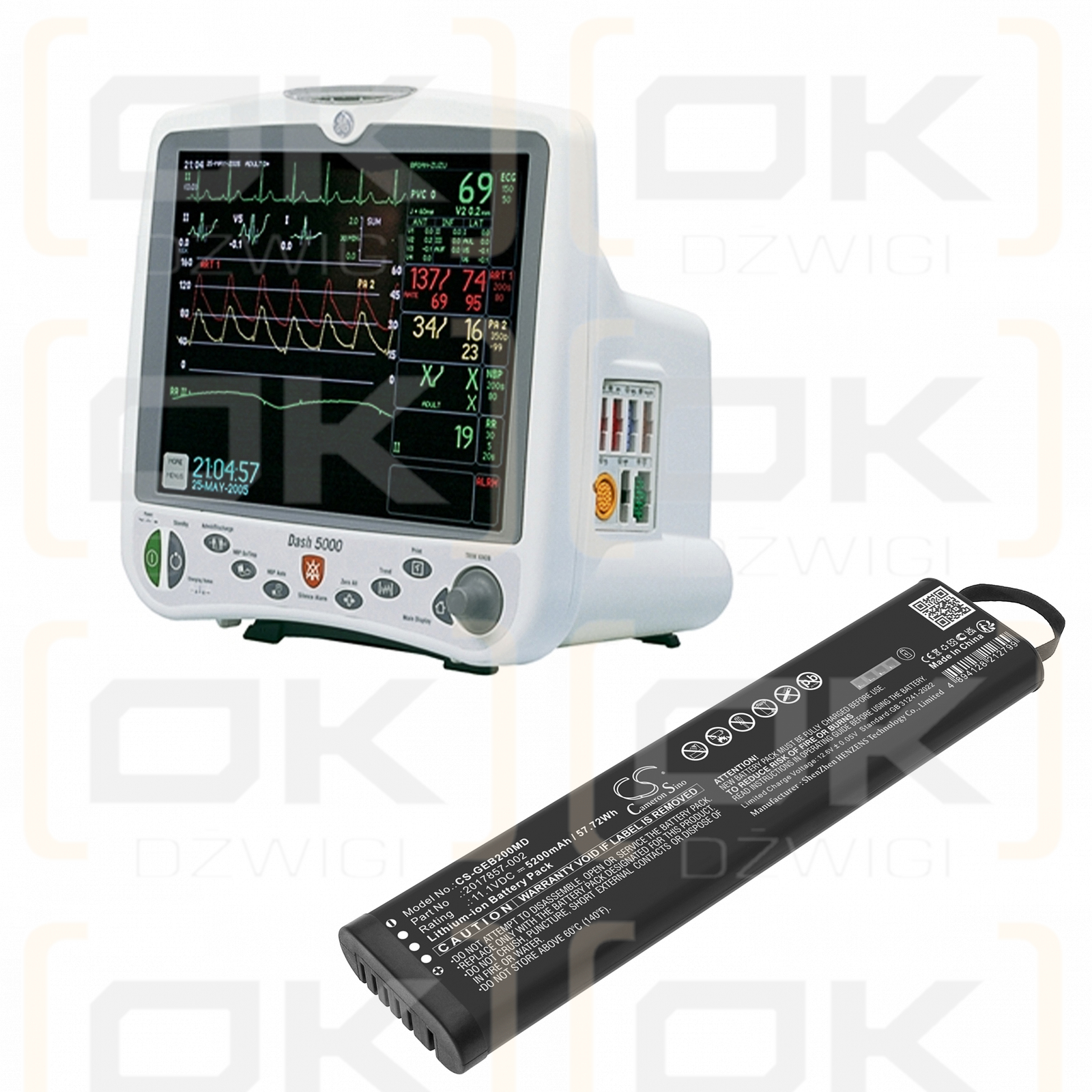 GE Datex FM patient monitor / 2017857-002 5200mAh Li-ion 11.1V (Cameron Sino)