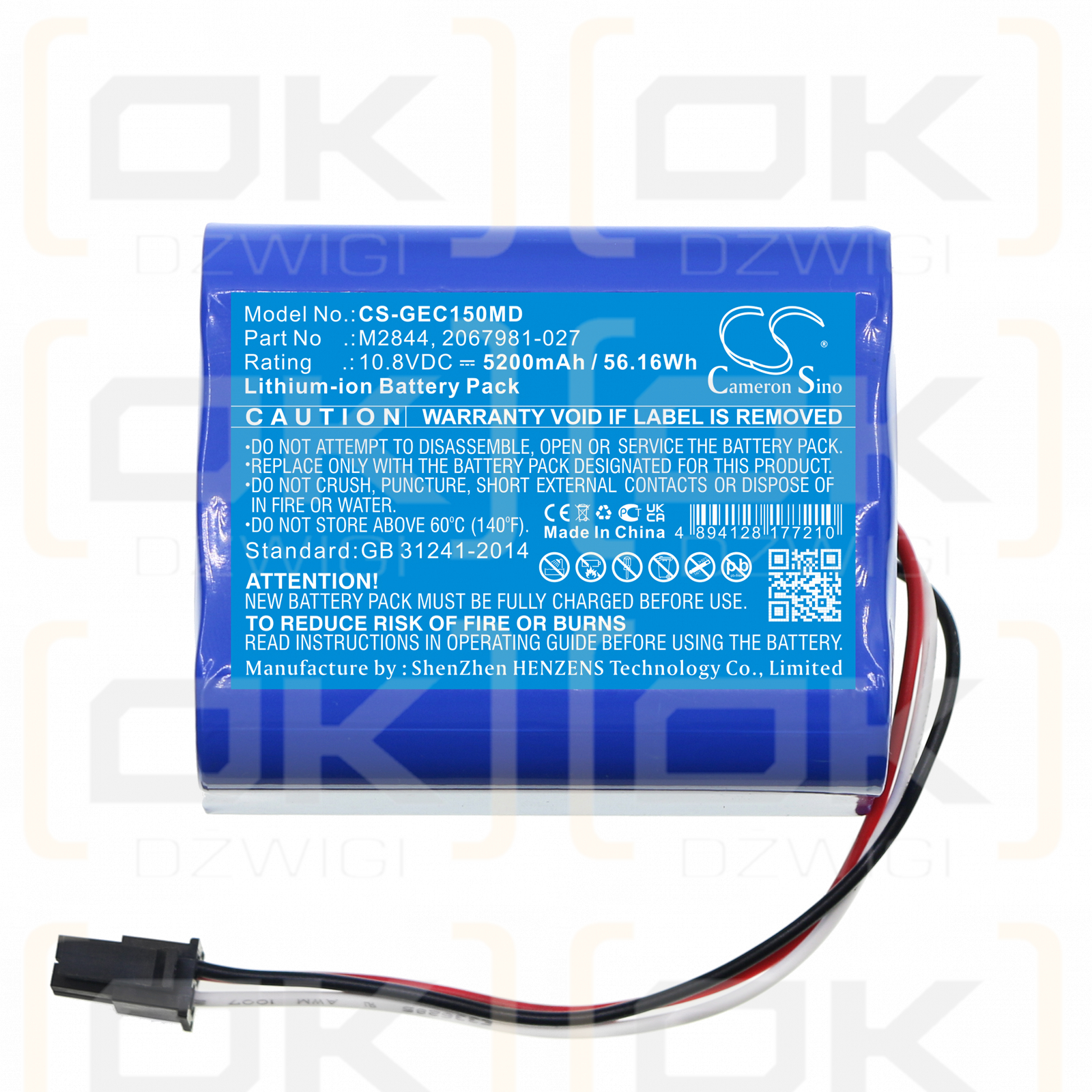 GE Carescape VC150 Vitalzeichenmonitor / 2067981-027 5200 mAh Li-Ion 10,8 V (Cameron Sino)