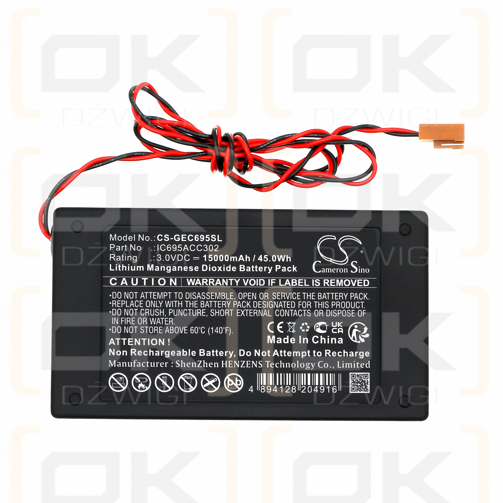 GE FANUC IC695 / IC695ACC302-AB 15000 mAh Li-MnO2 3,0 V (Cameron Sino)