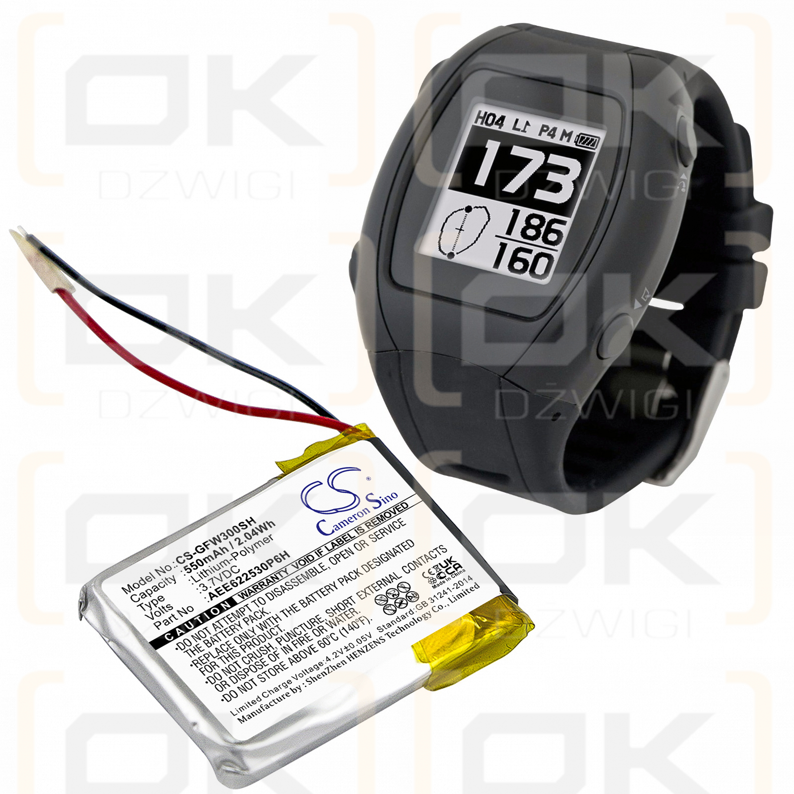 Reloj GPS Golf Buddy WT3 / AEE622530P6H 550mAh Li-Polymer 3.7V (Cameron Sino)