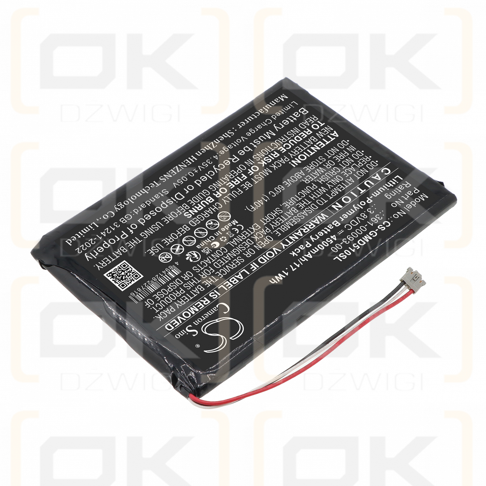 Replacement Battery for Garmin DGL50 / 361-00093-00 4500 mAh Li-Polymer 3.8 V (Cameron Sino)