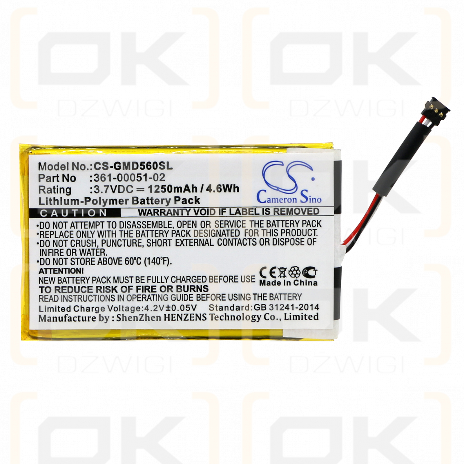 Garmin Dezl 570 / 361-00051-02 1250mAh Li-Polymer 3.7V (Cameron Sino)