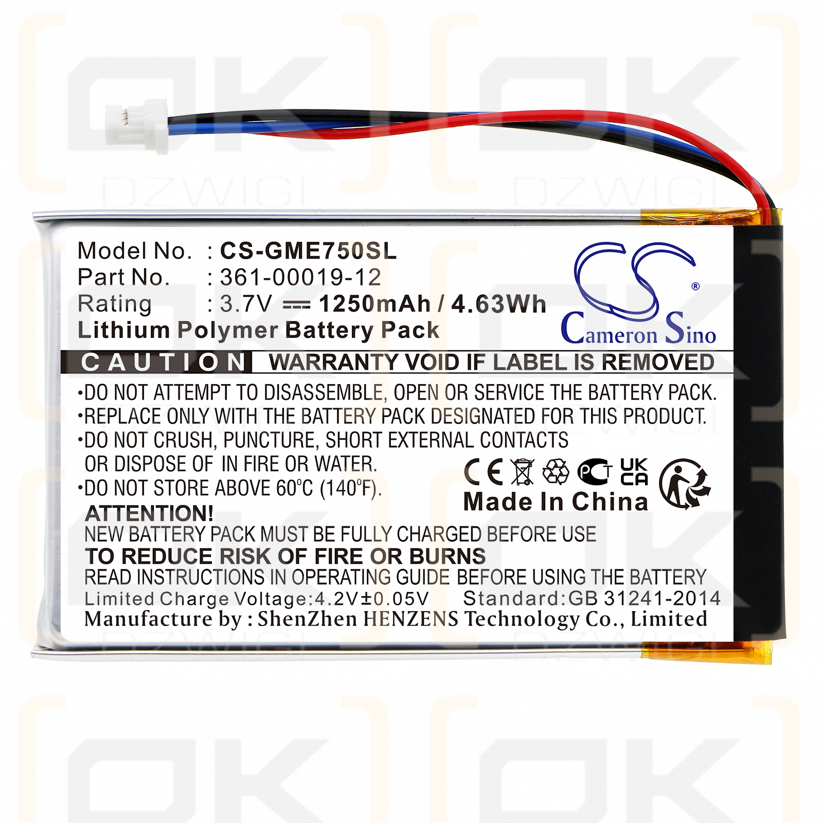 Garmin NUVI 465 / 361-00019-12 1250mAh Li-Polymer 3.7V (Cameron Sino)