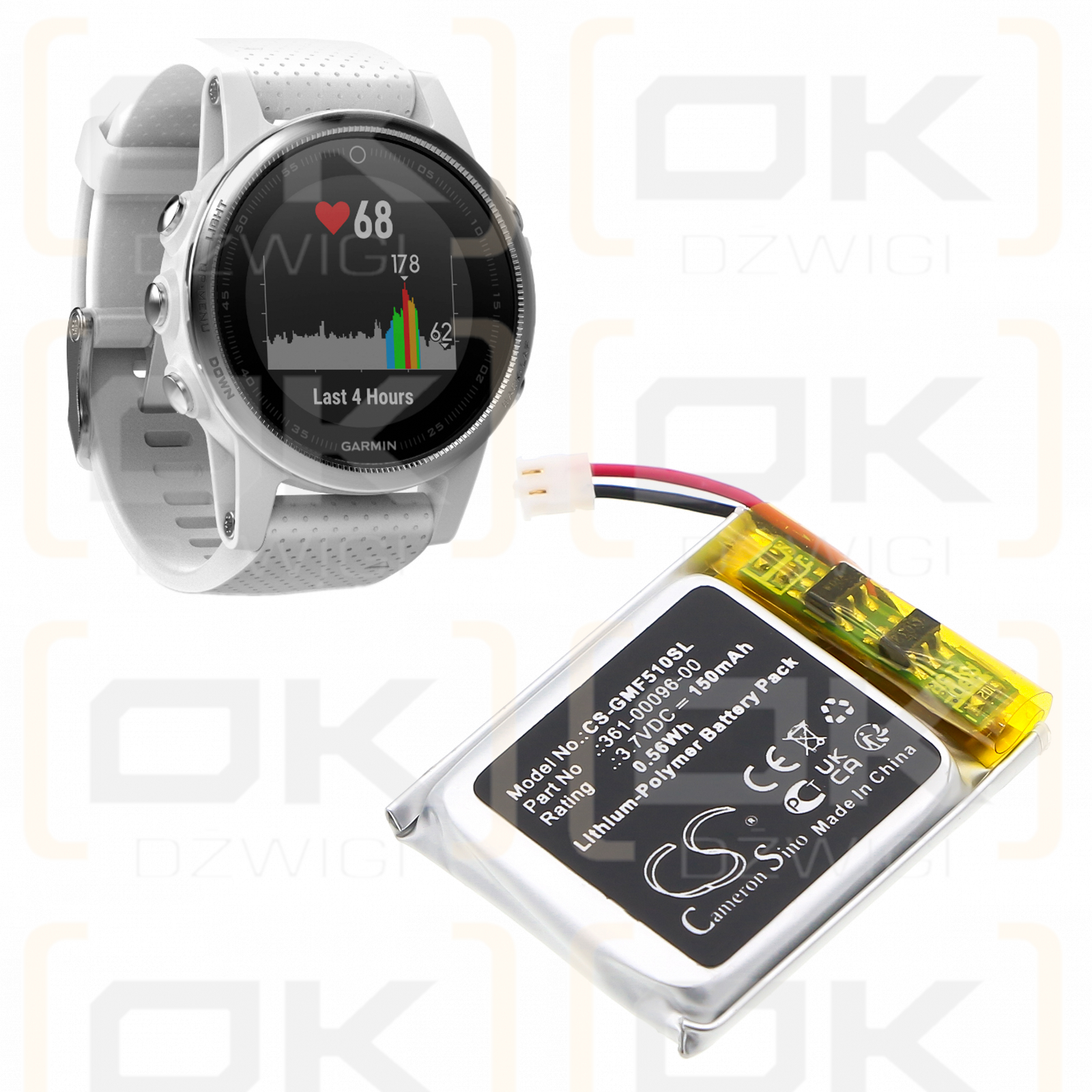 Garmin Fenix ​​5S Plus / 361-00096-00 Batería de polímero de litio de 150 mAh y 3,7 V (Cameron Sino)