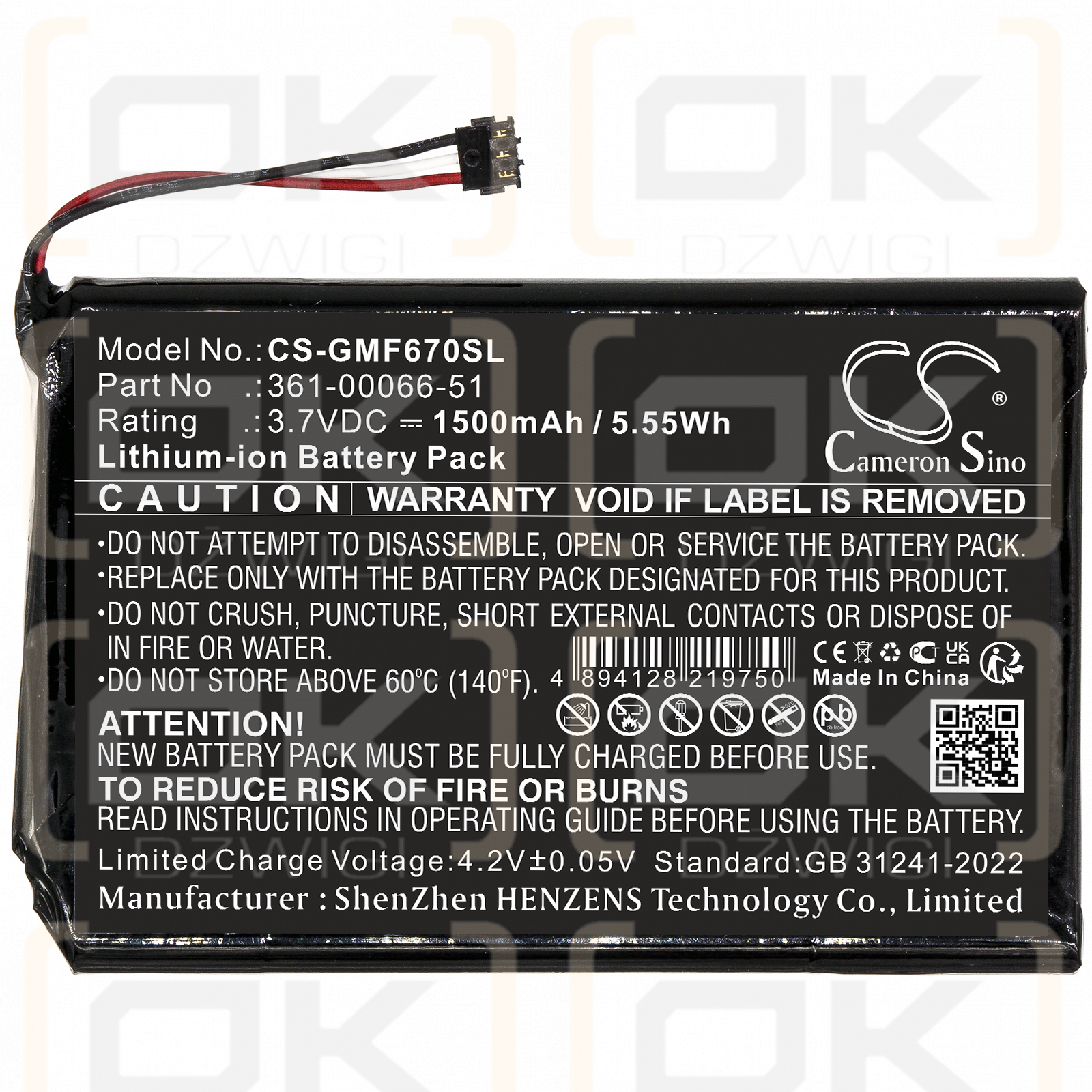 Garmin Fleet 670 LM LKW / 361-00066-51 1500 mAh Li-Ionen 3,7 V (Cameron Sino)