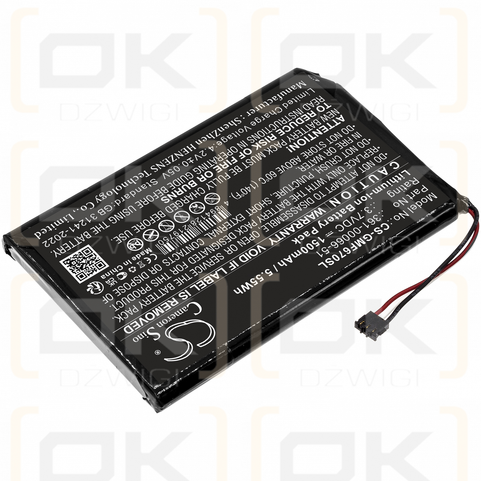 Garmin Fleet 670 LM LKW / 361-00066-51 1500 mAh Li-Ionen 3,7 V (Cameron Sino)