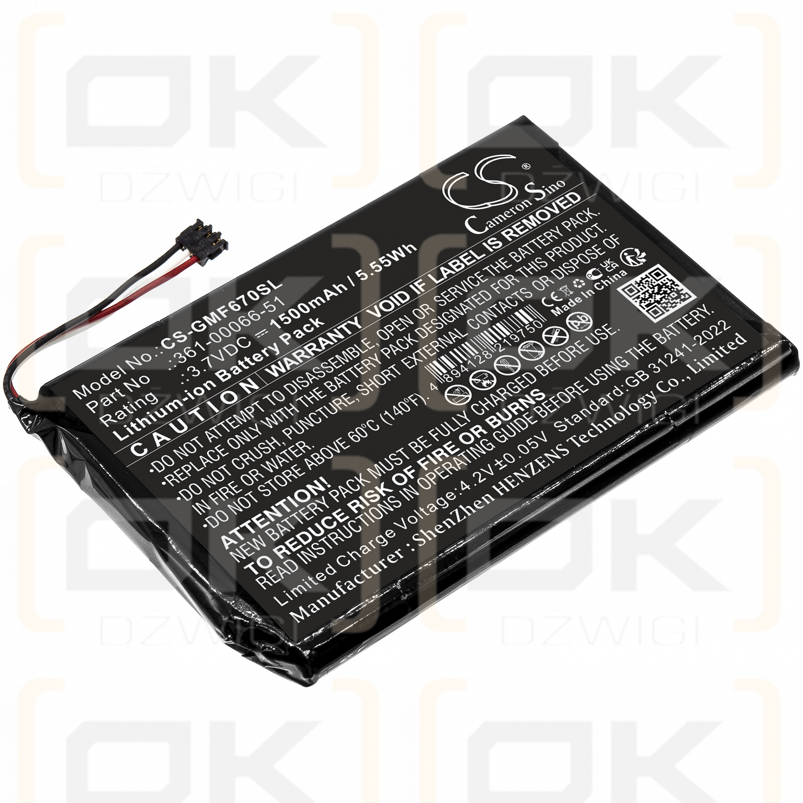 Garmin Fleet 670 LM LKW / 361-00066-51 1500 mAh Li-Ionen 3,7 V (Cameron Sino)