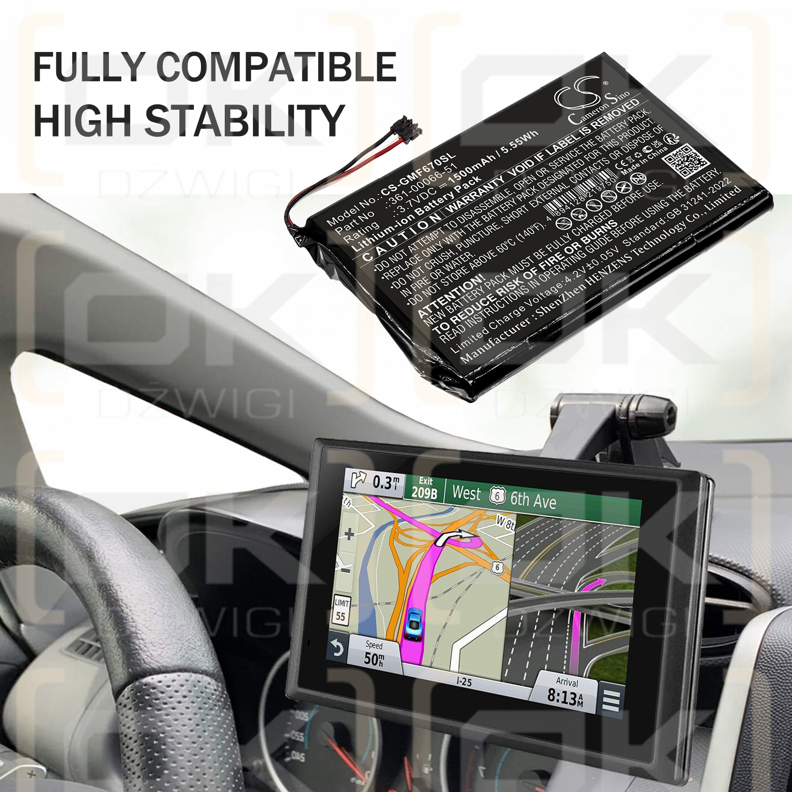Garmin Fleet 670 LM LKW / 361-00066-51 1500 mAh Li-Ionen 3,7 V (Cameron Sino)