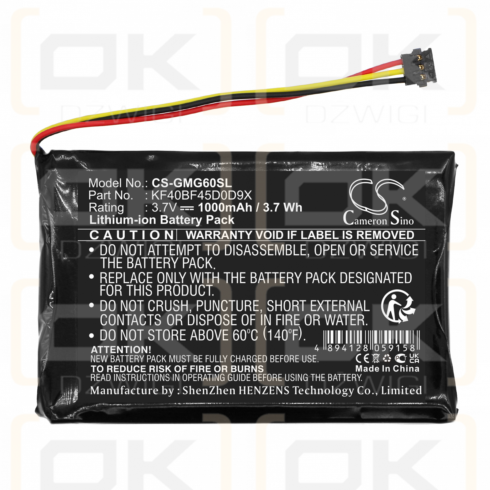 Garmin Approach G6 / KF40BF45D0D9X 1000mAh Li-ion 3.7V (Cameron Sino)