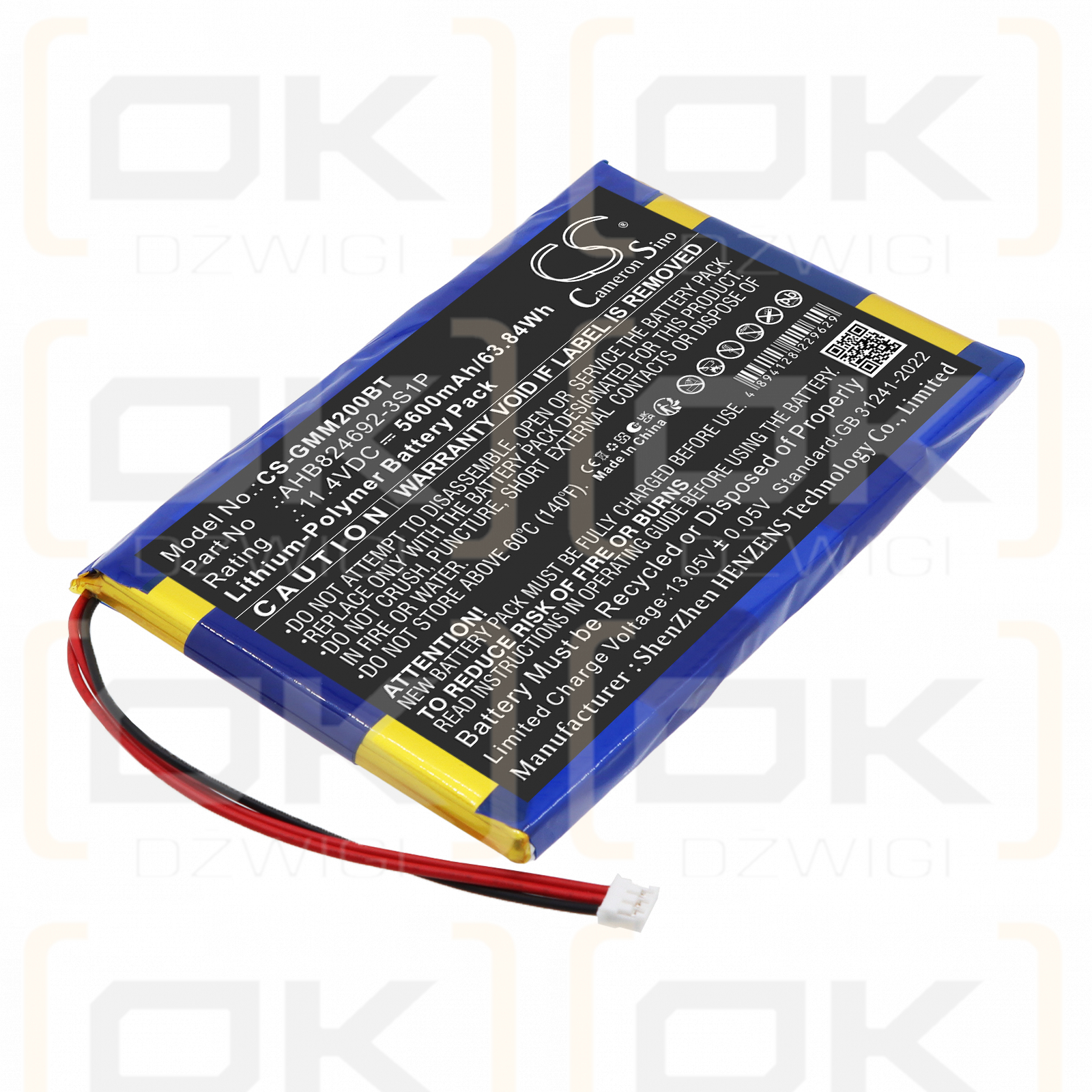 Replacement battery for Golden Media Multibox / AHB824692-3S1P 5600 mAh Li-Polymer 11.4 V (Cameron Sino)
