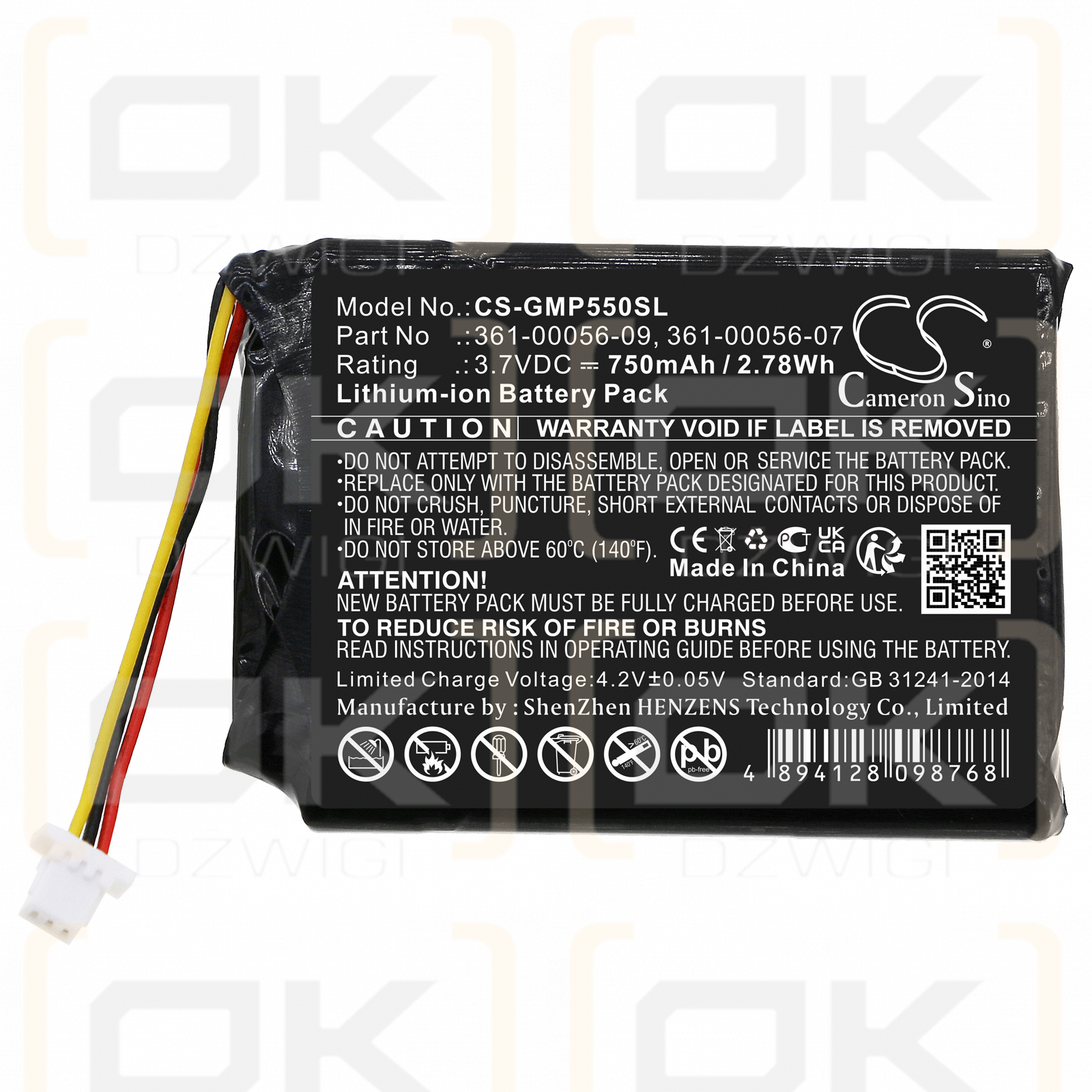 Garmin TB10 / 361-00056-09 750mAh Li-ion 3.7V (Cameron Sino)