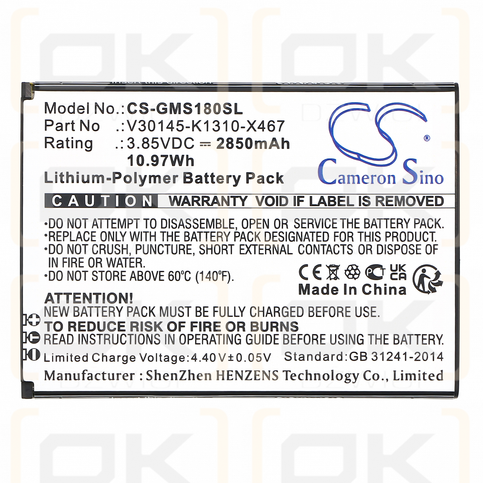 Gigaset GS180 / V30145-K1310-X467 2850mAh Li-Polymer 3.85V (Cameron Sino)