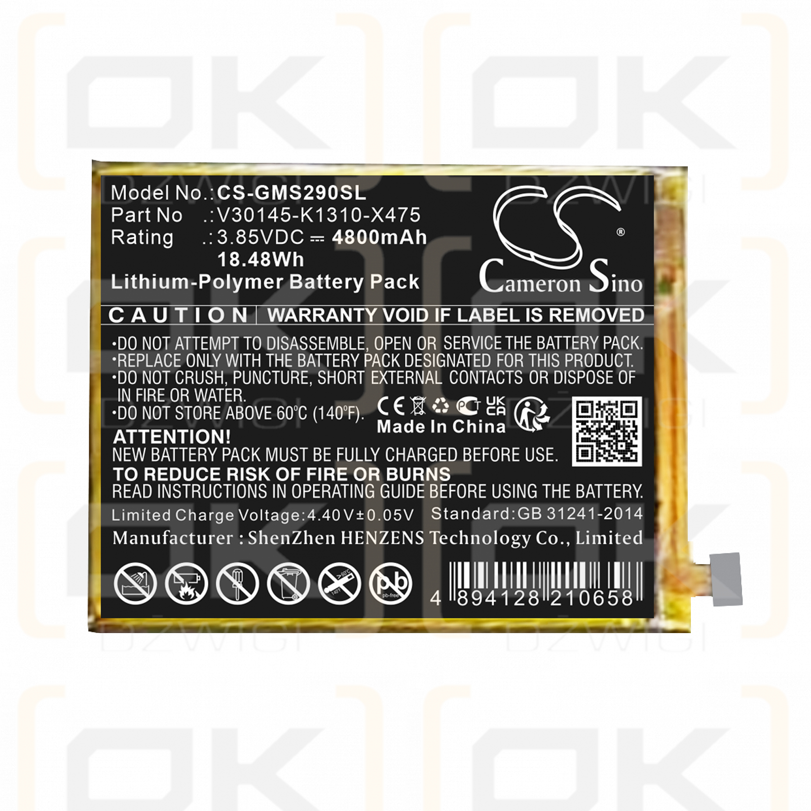 Gigaset GS290 / V30145-K1310-X475 4800mAh Li-Polymer 3.85V (Cameron Sino)