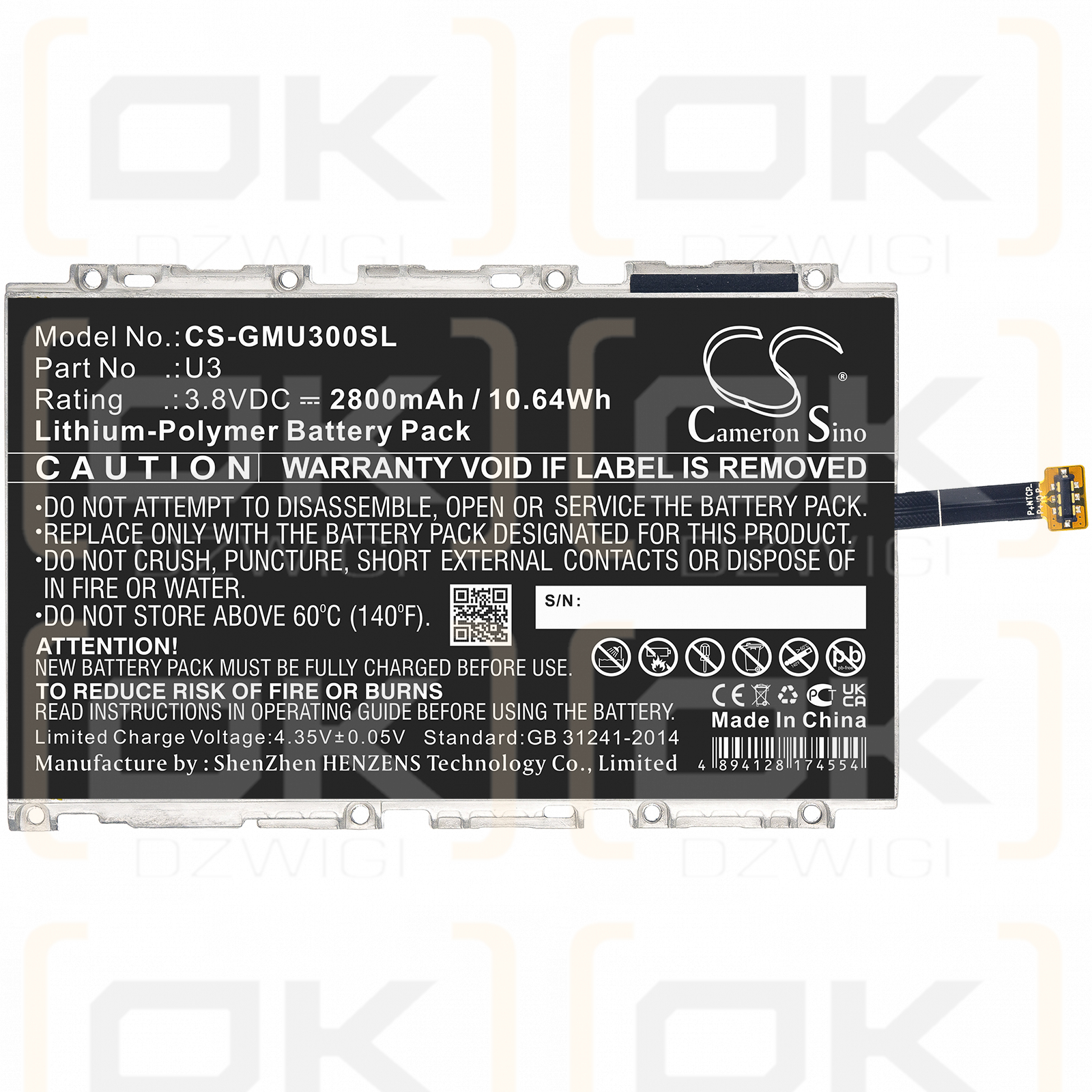 GlocalMe GLMU19A02W 2800mAh Li-Polymer 3.8V (Cameron Sino)