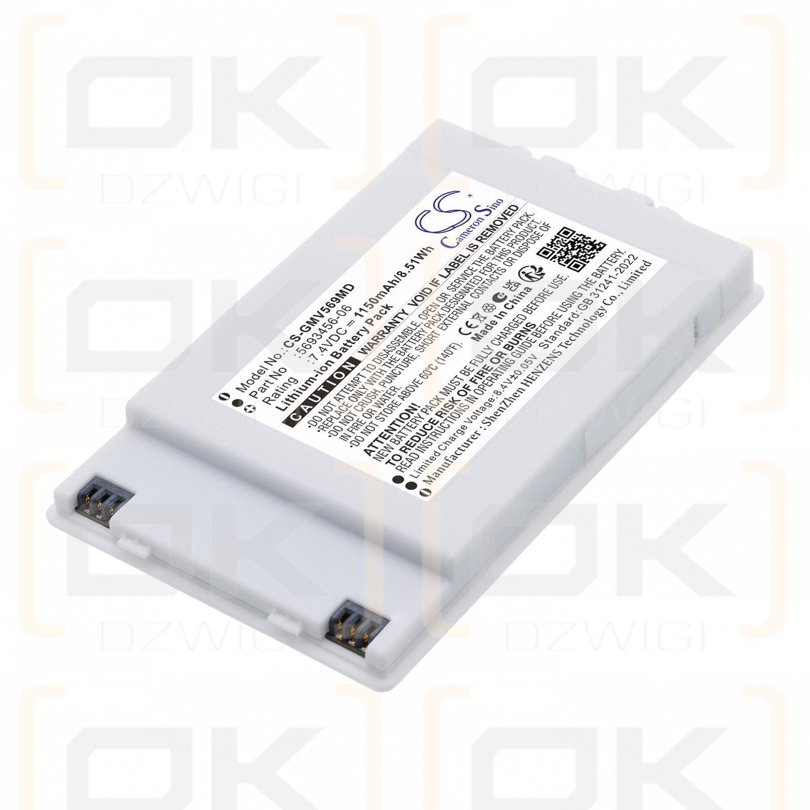 Replacement Battery for GE Vscan EXTend Ultrasound / 5693456 1150 mAh Li-ion 7.4 V (Cameron Sino)