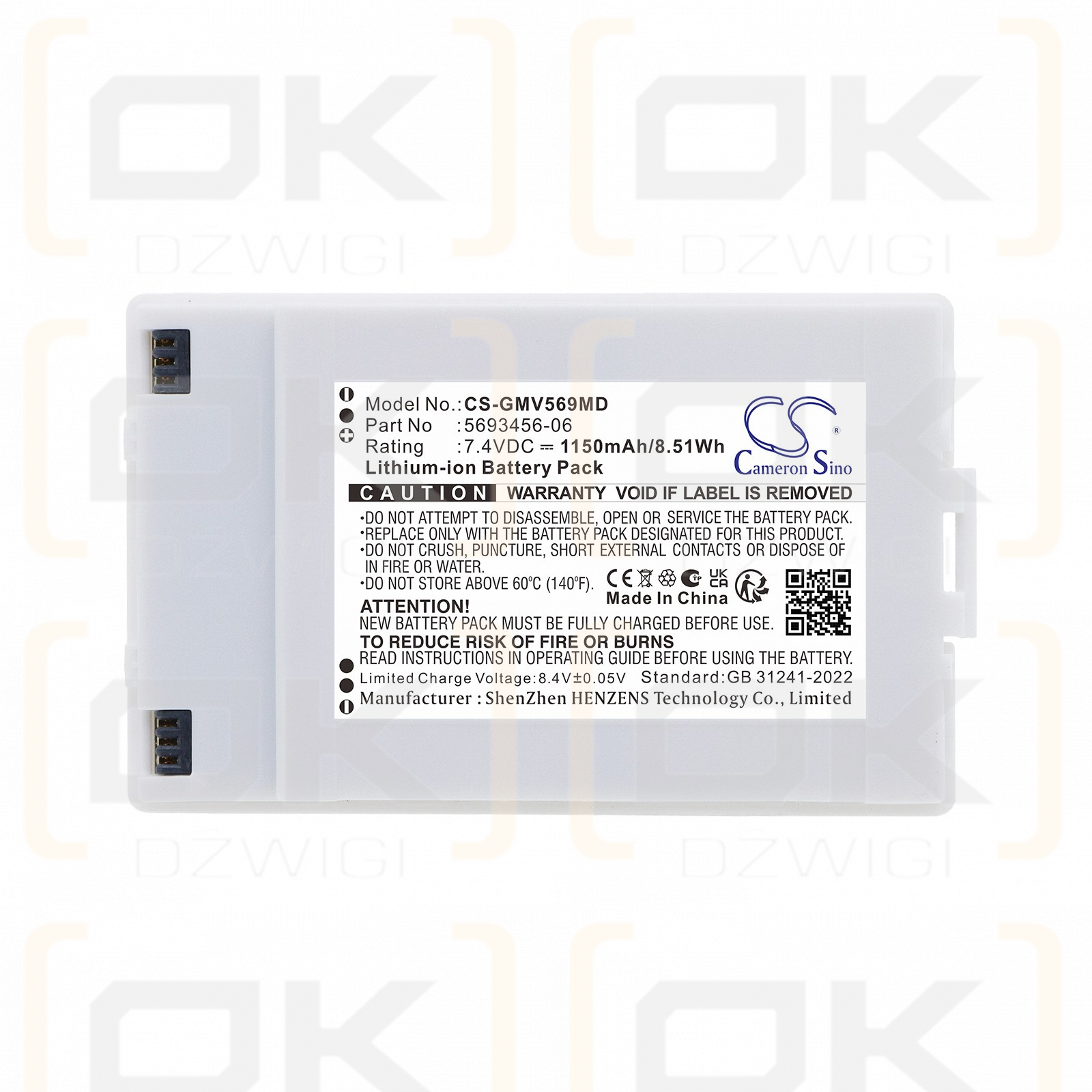 Replacement Battery for GE Vscan EXTend Ultrasound / 5693456 1150 mAh Li-ion 7.4 V (Cameron Sino)