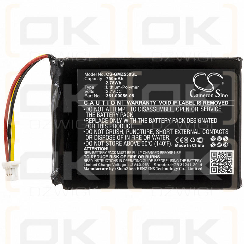 Garmin DriveSmart 60LMT / 361-00056-08 750mAh Li-ion 3.7V (Cameron Sino)