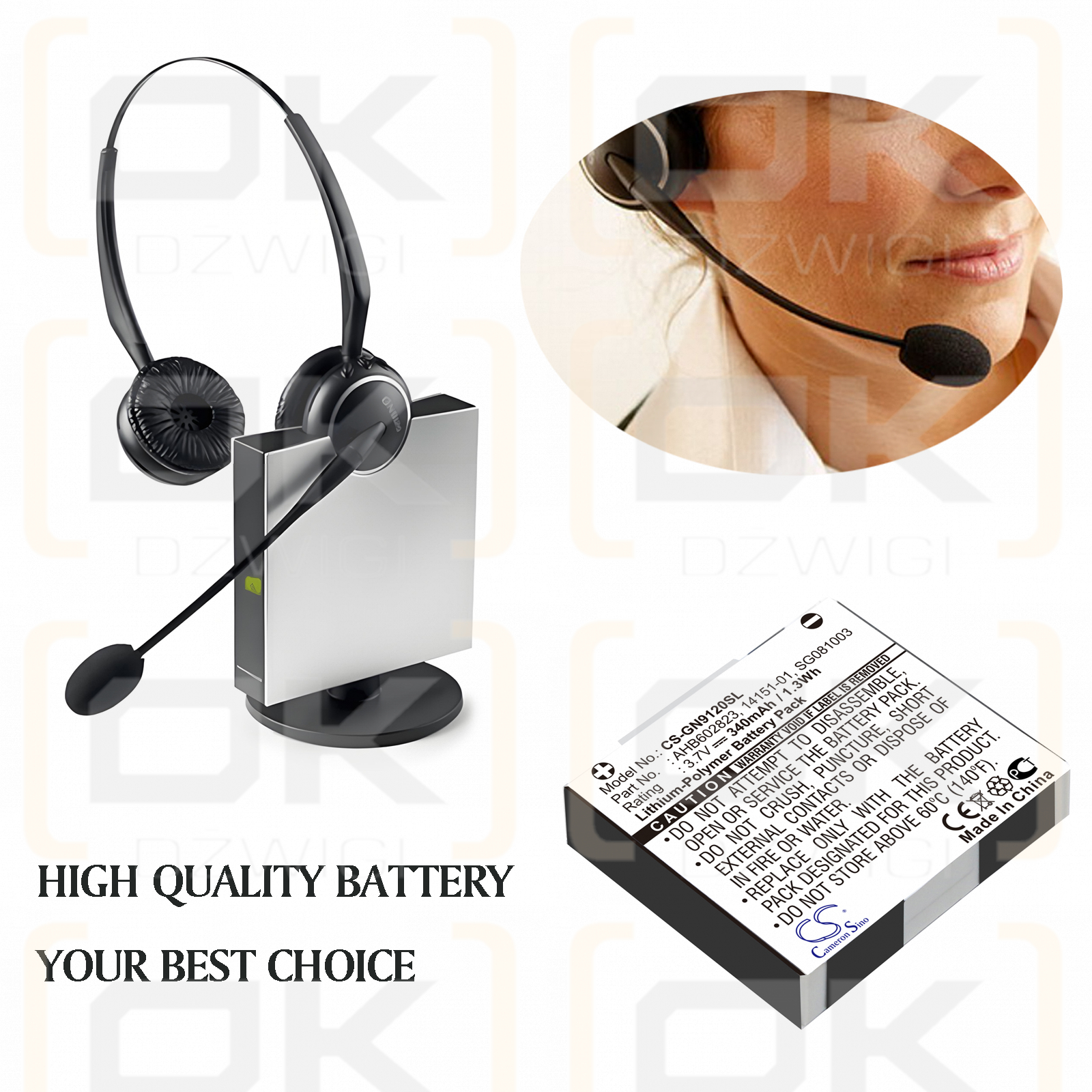 GN Netcom 9125 / 14151-01 340 mAh Li-polímero 3,7 V (Cameron Sino)