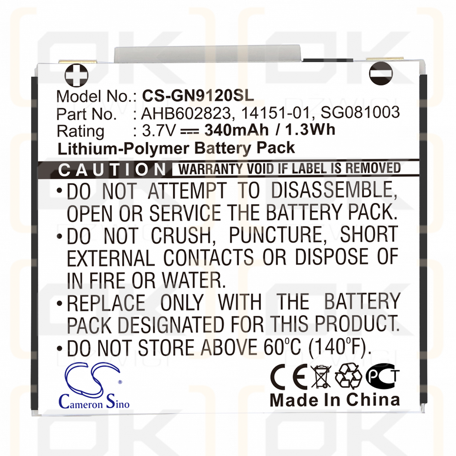 GN Netcom 9125 / 14151-01 340 mAh Li-polímero 3,7 V (Cameron Sino)