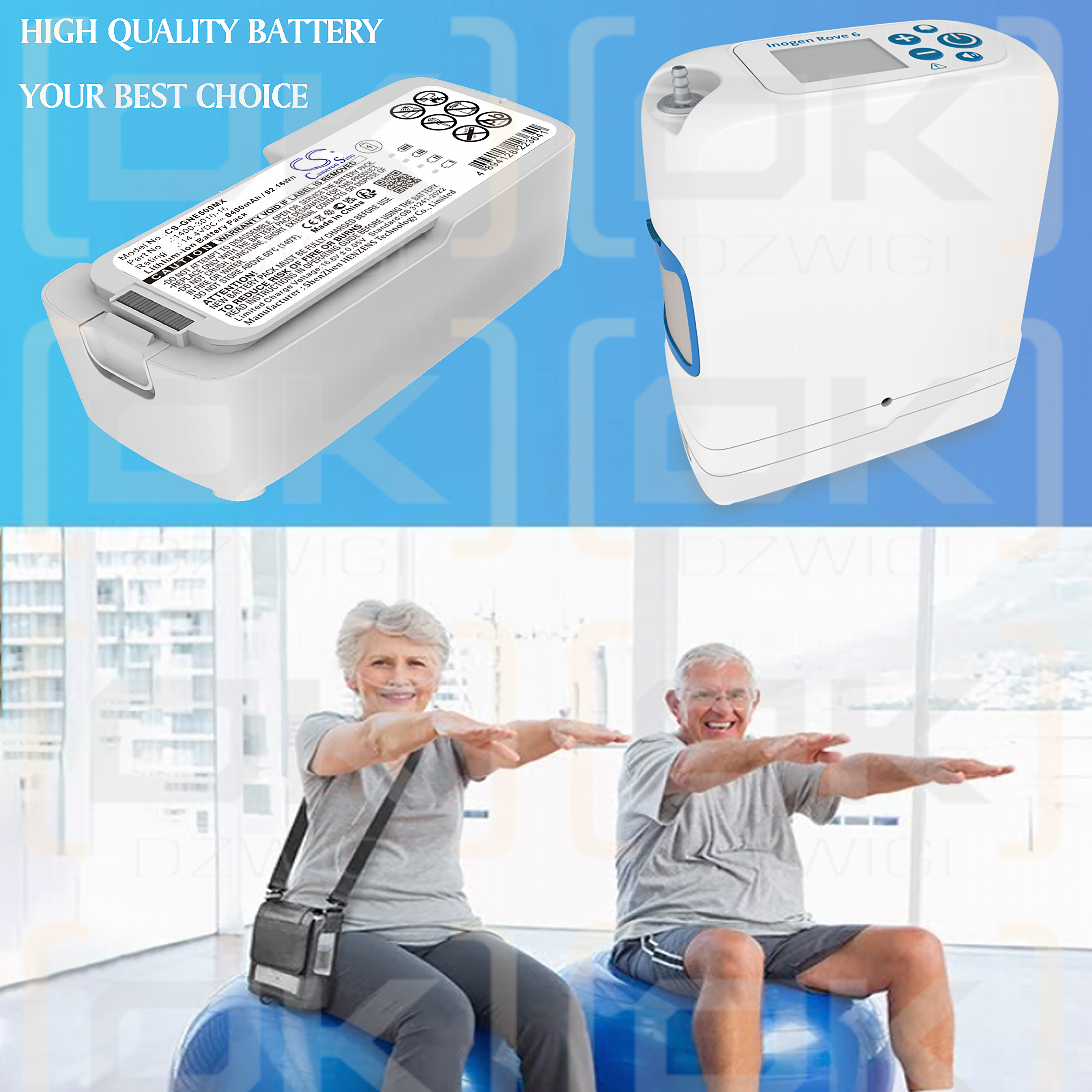 Inogen Rove 6 / 1400-3010-16 6400 mAh Li-ion 14.4 V (Cameron Sino)