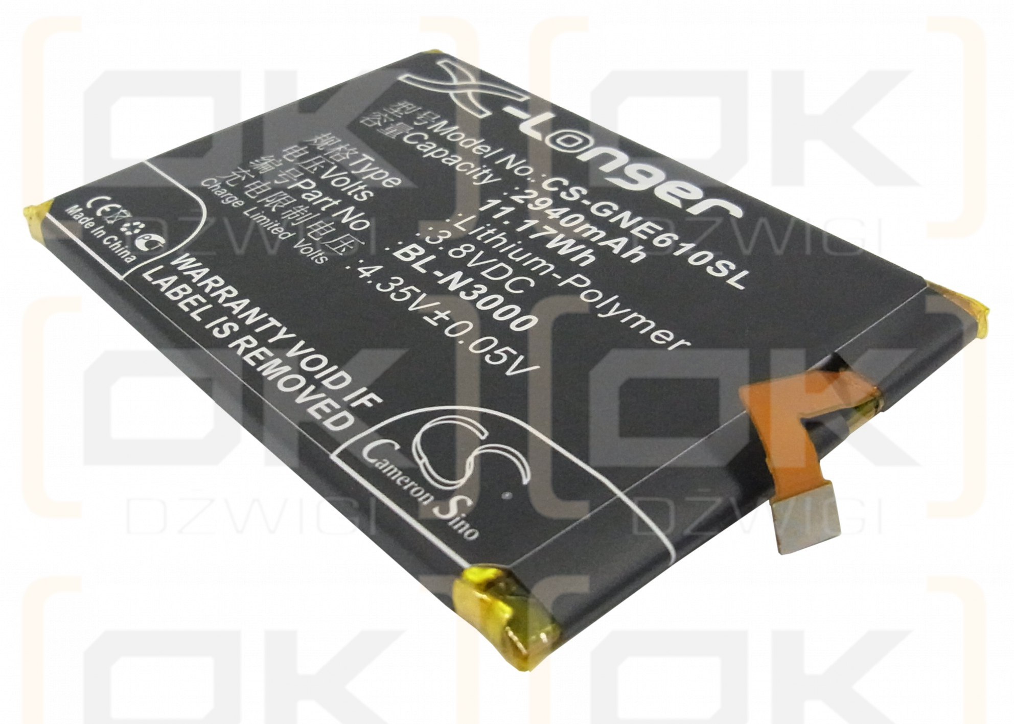 Replacement Battery for GIONEE E6 Mini / BL-N3000 2940 mAh Li-Polymer 3.8 V (Cameron Sino)