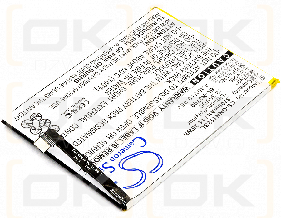 Сменный аккумулятор для GIONEE Elife S10B Dual SIM TD-LTE / BL-N3700 3700 мАч, литий-полимерный, 3,85 В (Cameron Sino)