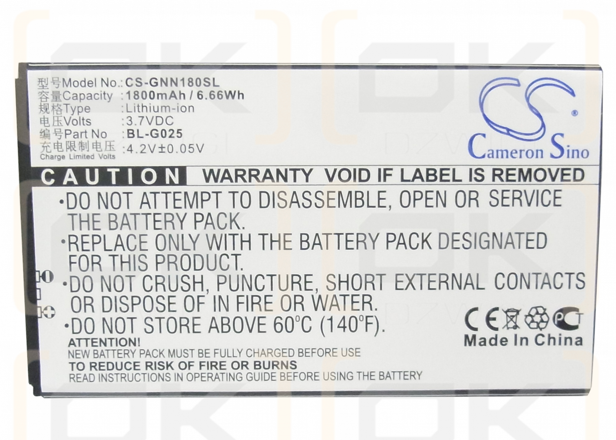 GIONEE GN160 / BL-G025 1800 mAh Li-ion 3.7 V (Cameron Sino)