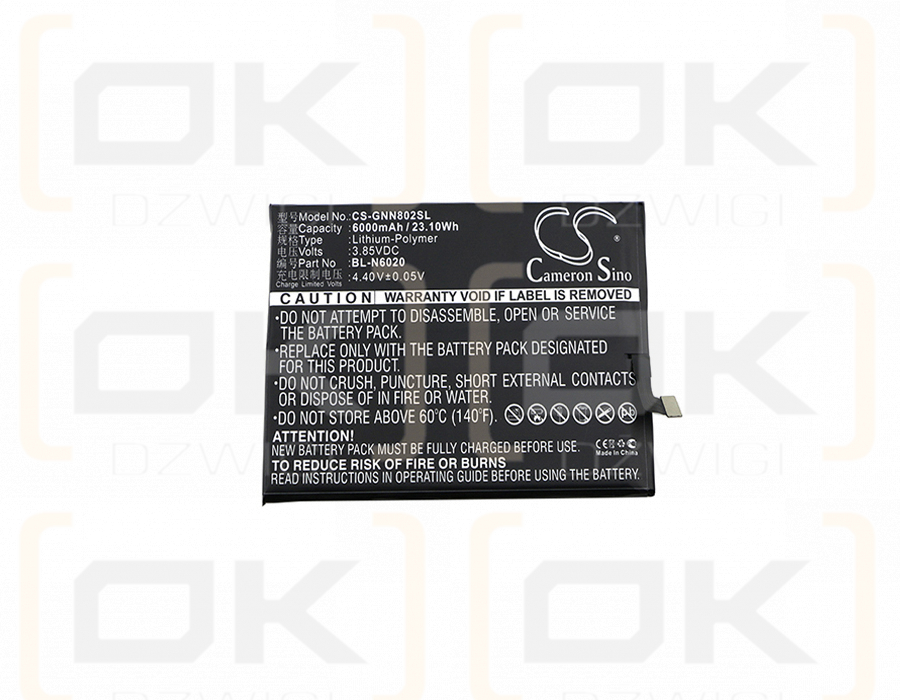 Сменный аккумулятор для GIONEE GN8002 / BL-N6020 6000 мАч литий-полимерный 3,85 В (Cameron Sino)
