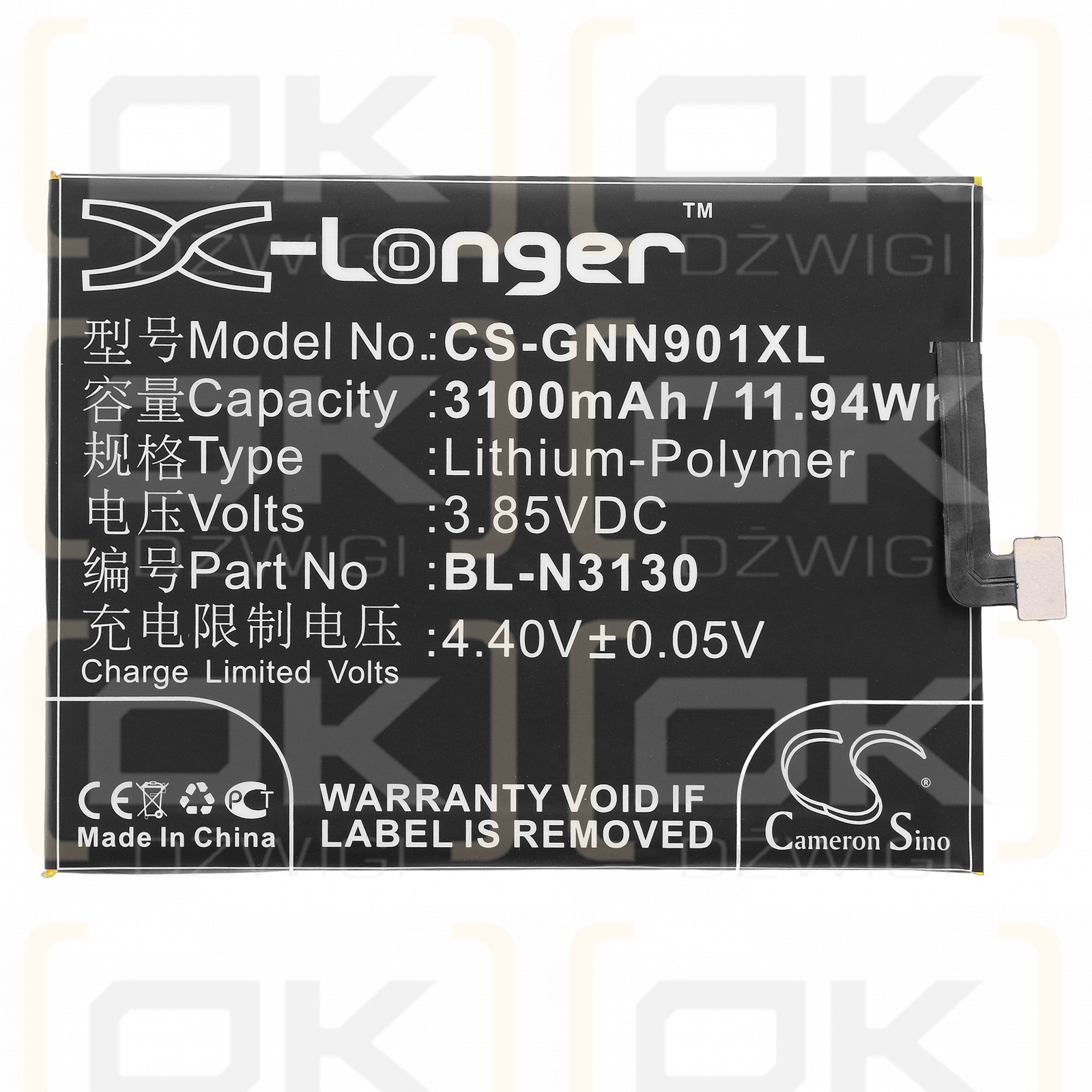 GIONEE GN9012L / BL-N3130 3100mAh Li-Polymer 3.85V (Cameron Sino)