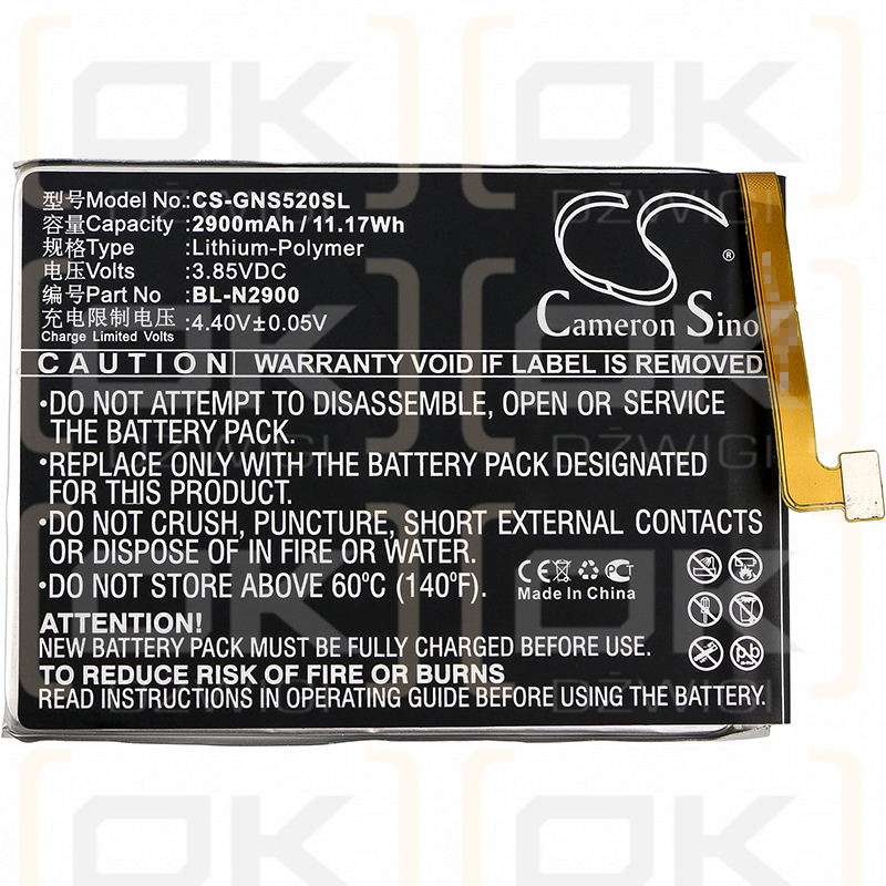 GIONEE GN3001L / BL-N2900 2900mAh Li-Polymer 3.85V (Cameron Sino)