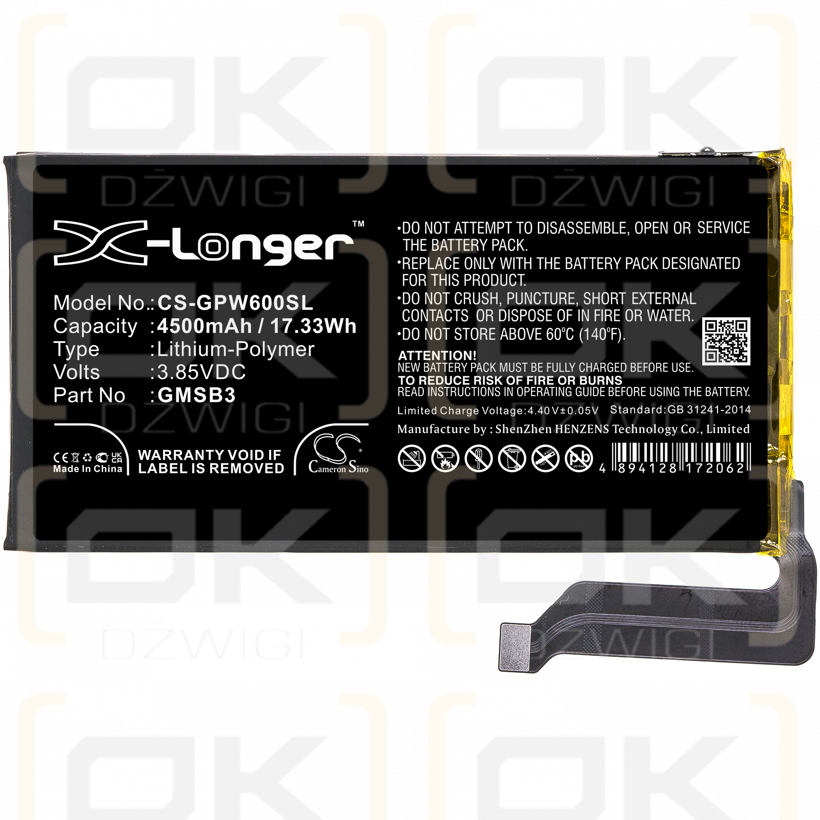 Google GB7N6 / GMSB3 4500 mAh Li-Polymer 3,85 V (Cameron Sino)