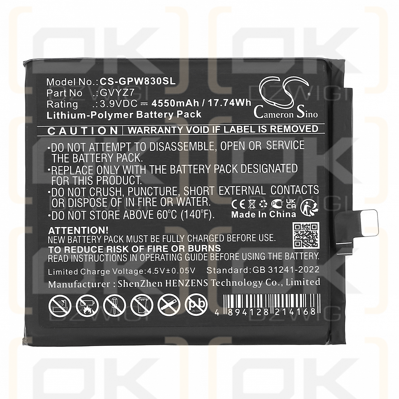 Google Pixel 9 Pro / G949-00975-00 4550 mAh Li-Polymer 3,9 V (Cameron Sino)
