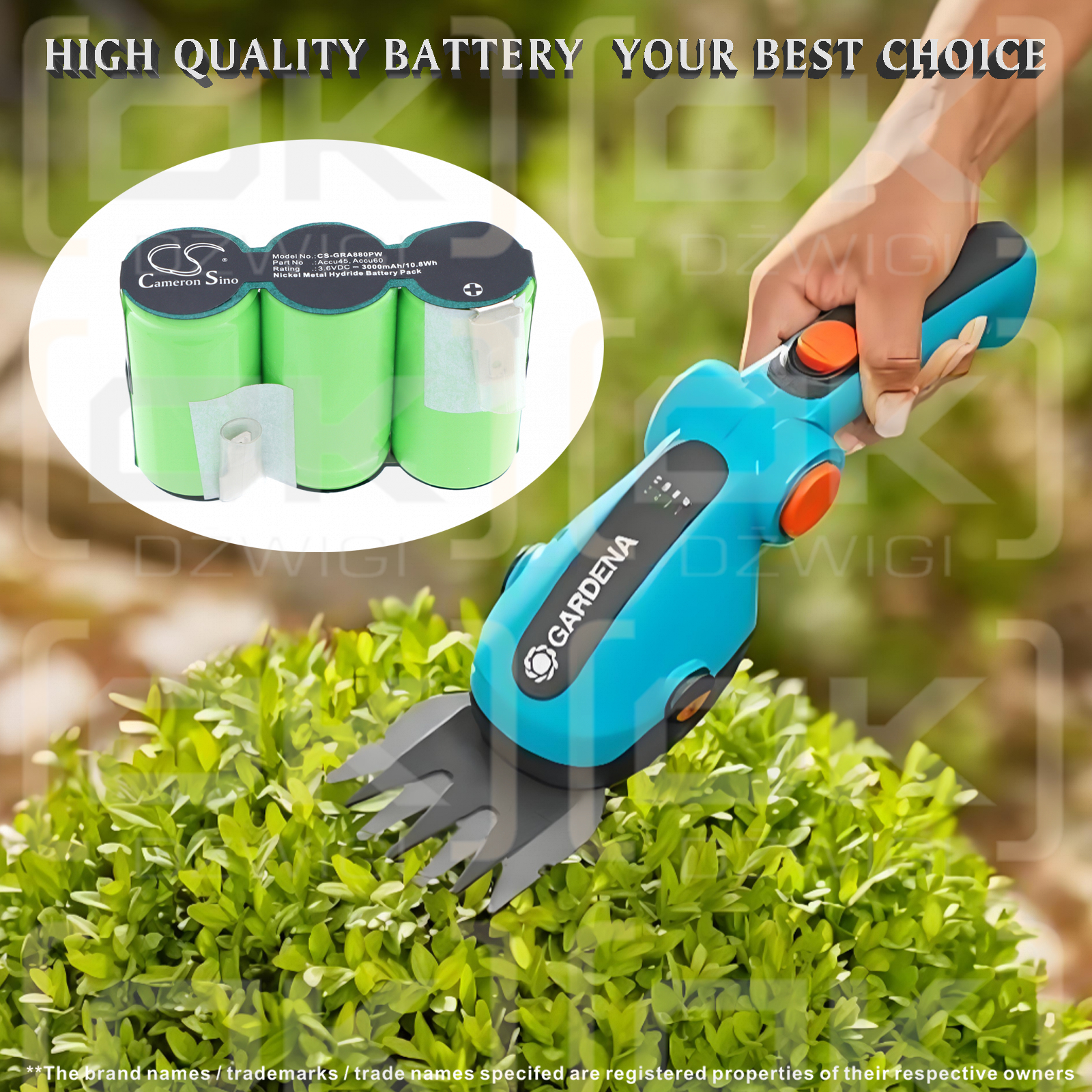 Batería de repuesto para Gardena Rasenkantenschere / Accu45 3000 mAh Ni-MH 3.6 V (Cameron Sino)