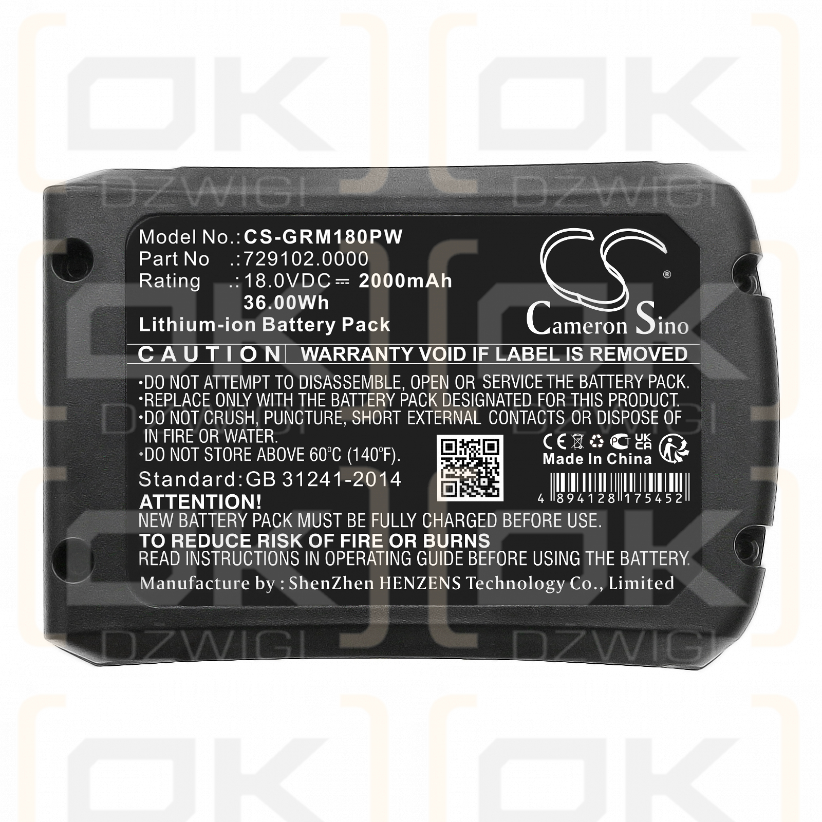 Rapid BGX500 / P4A 2000mAh Li-ion 18.0V (Cameron Sino)