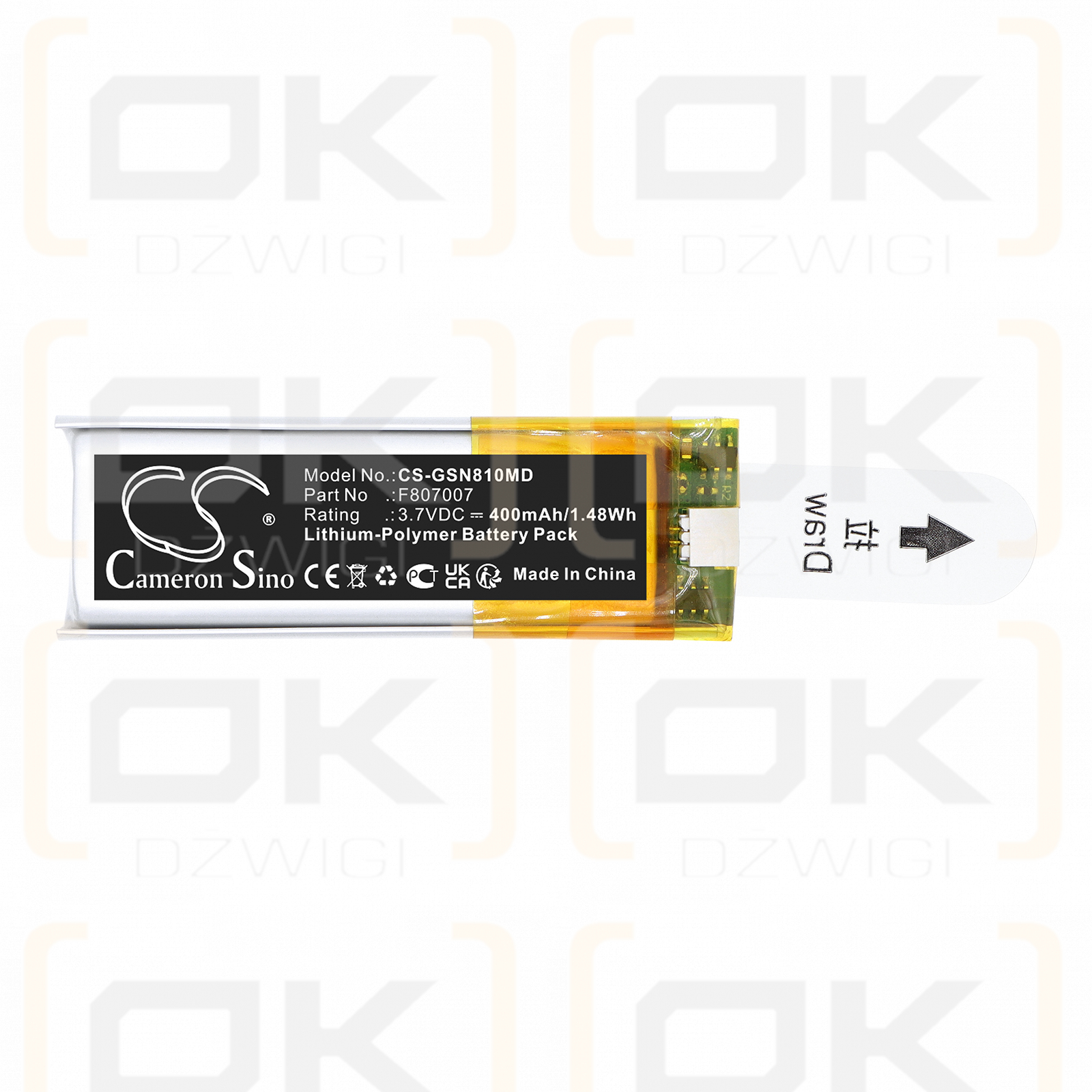 Gilson F81052 PIPETMAN M P8X100M EIGHT CHANNEL 10 - 100 UL DIGITAL PIPETTE / F807007 400 mAh Li-Polymer 3.7 V (Cameron Sino)