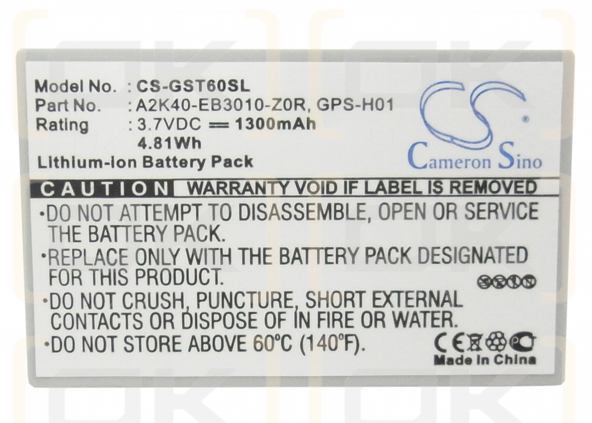 Gigabyte gSmart MW998 / A2K40-EB3010-Z0R 1300mAh Li-ion 3.7V (Cameron Sino)