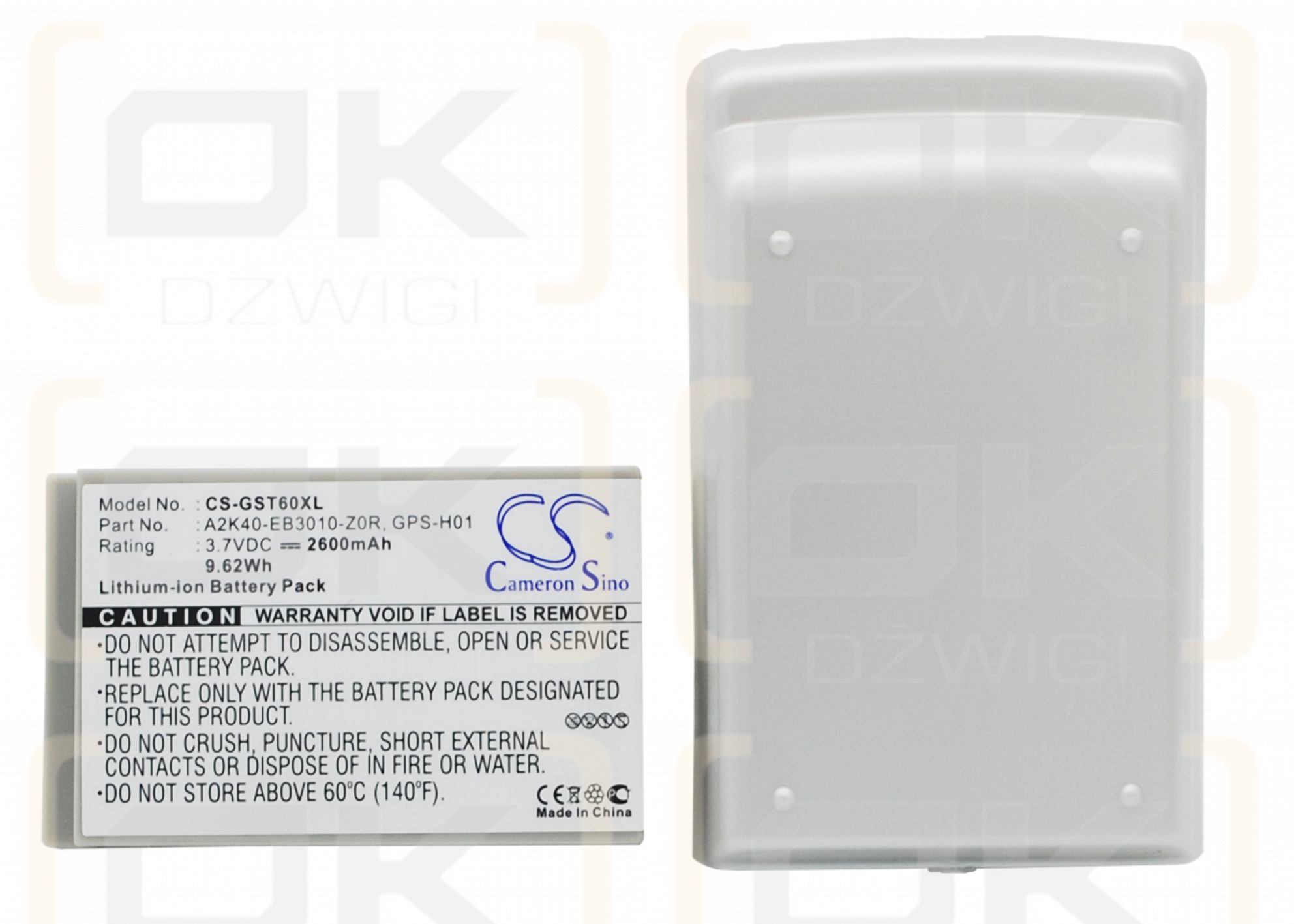 Batería de repuesto para Gigabyte gSmart t600 / A2K40-EB3010-Z0R 2600 mAh Li-ion 3.7 V (Cameron Sino)