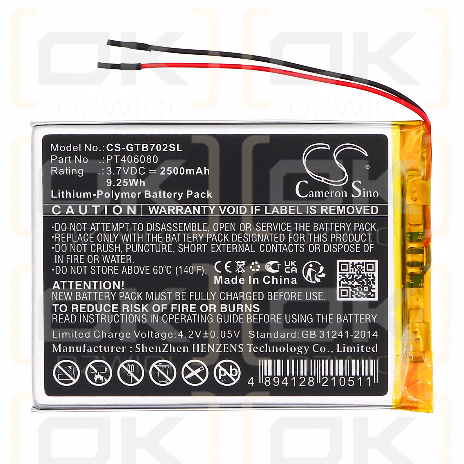 3GO Geotab 7 / PT406080 2500 mAh Li-Polymer 3,7 V (Cameron Sino)