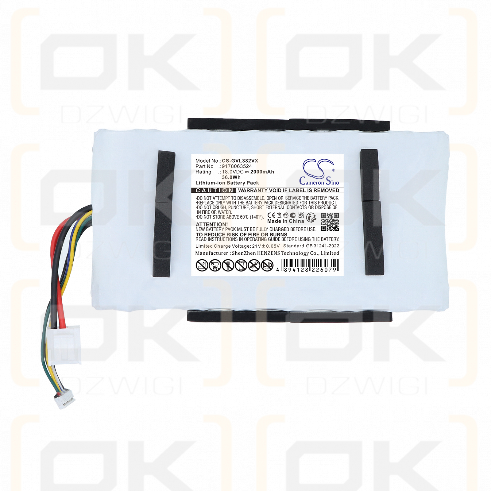 Grundig VCP-3829L / 9178063524 2000 mAh Li-ion 18 V (Cameron Sino)